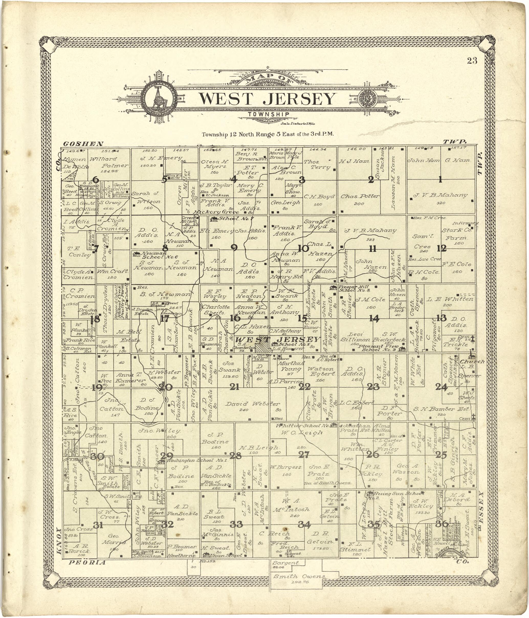 This old map of Map of West Jersey Township from Standard Atlas of Stark County, Illinois from 1907 was created by  Geo. A. Ogle &amp; Co in 1907