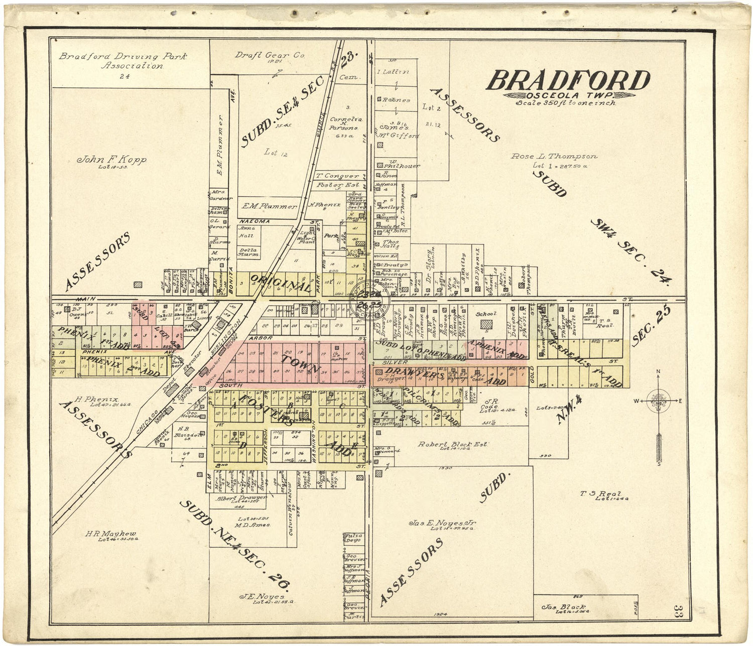 This old map of Bradford from Standard Atlas of Stark County, Illinois from 1907 was created by  Geo. A. Ogle &amp; Co in 1907