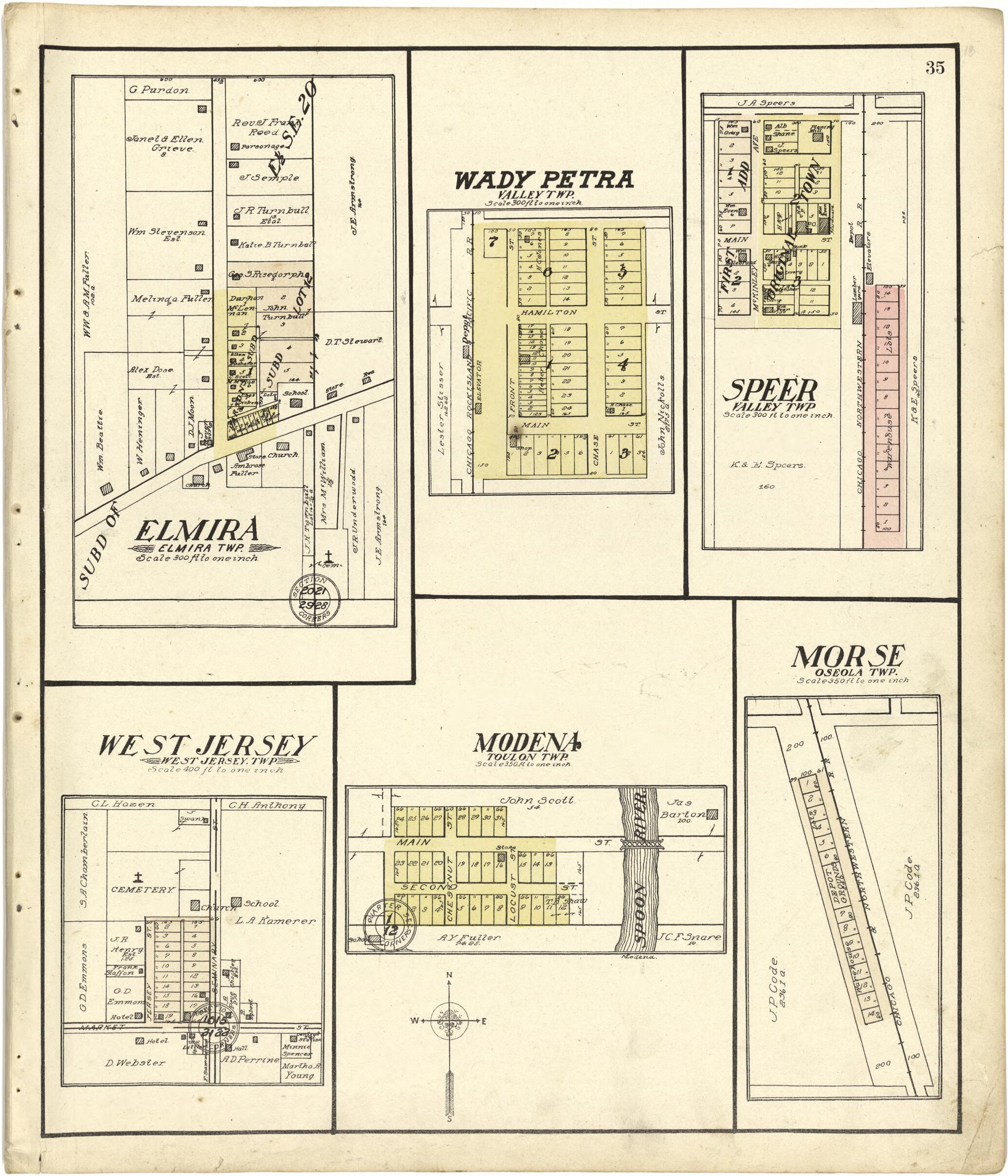 This old map of Elmira; Wady Petra; Speer; West Jersey; Modena; Morse from Standard Atlas of Stark County, Illinois from 1907 was created by  Geo. A. Ogle &amp; Co in 1907
