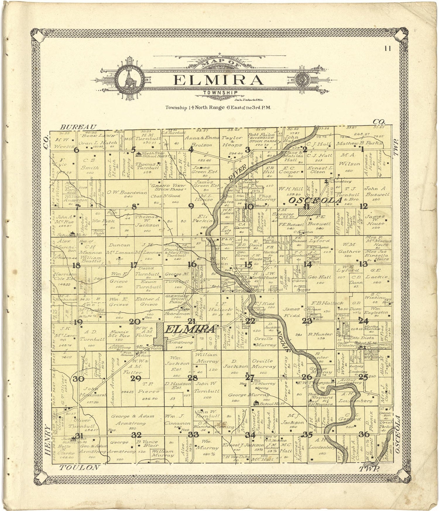 This old map of Map of Elmira Township from Standard Atlas of Stark County, Illinois from 1907 was created by  Geo. A. Ogle &amp; Co in 1907