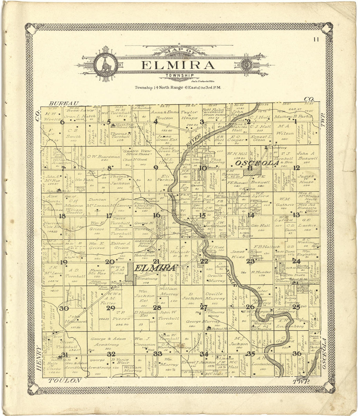 Map of Elmira Township from Standard Atlas of Stark County, Illinois 1907 by Relic Map Company
