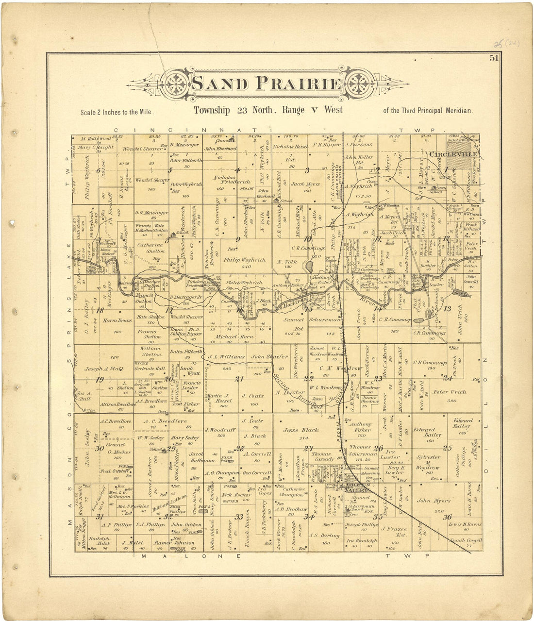 This old map of Sand Prairie from Plat Book of Tazewell County, Illinois from 1891 was created by  Occidental Publishing Company in 1891