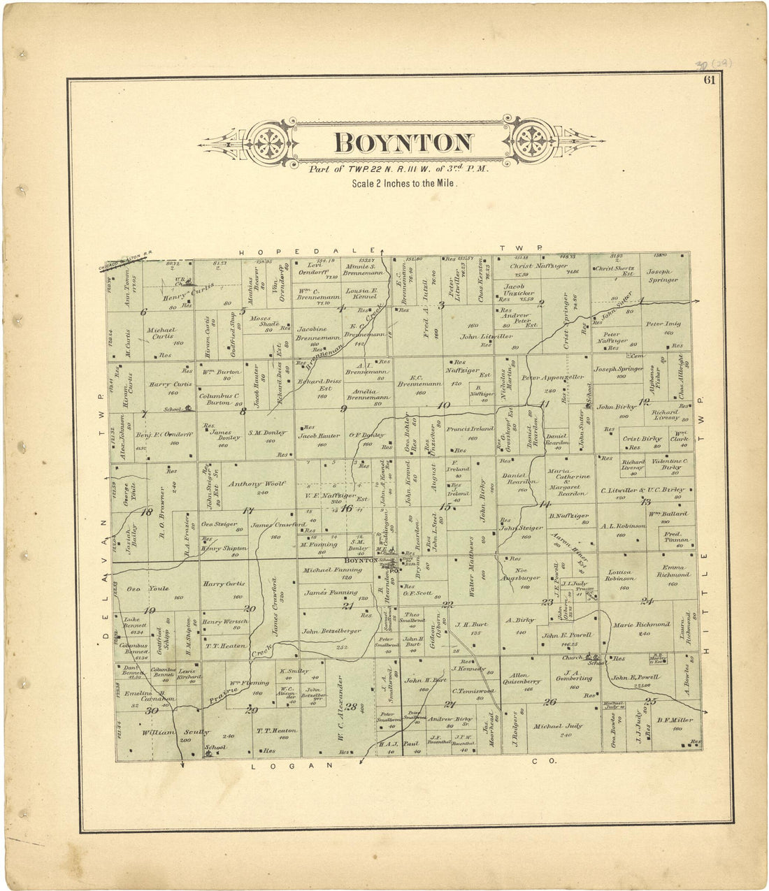 This old map of Boynton from Plat Book of Tazewell County, Illinois from 1891 was created by  Occidental Publishing Company in 1891