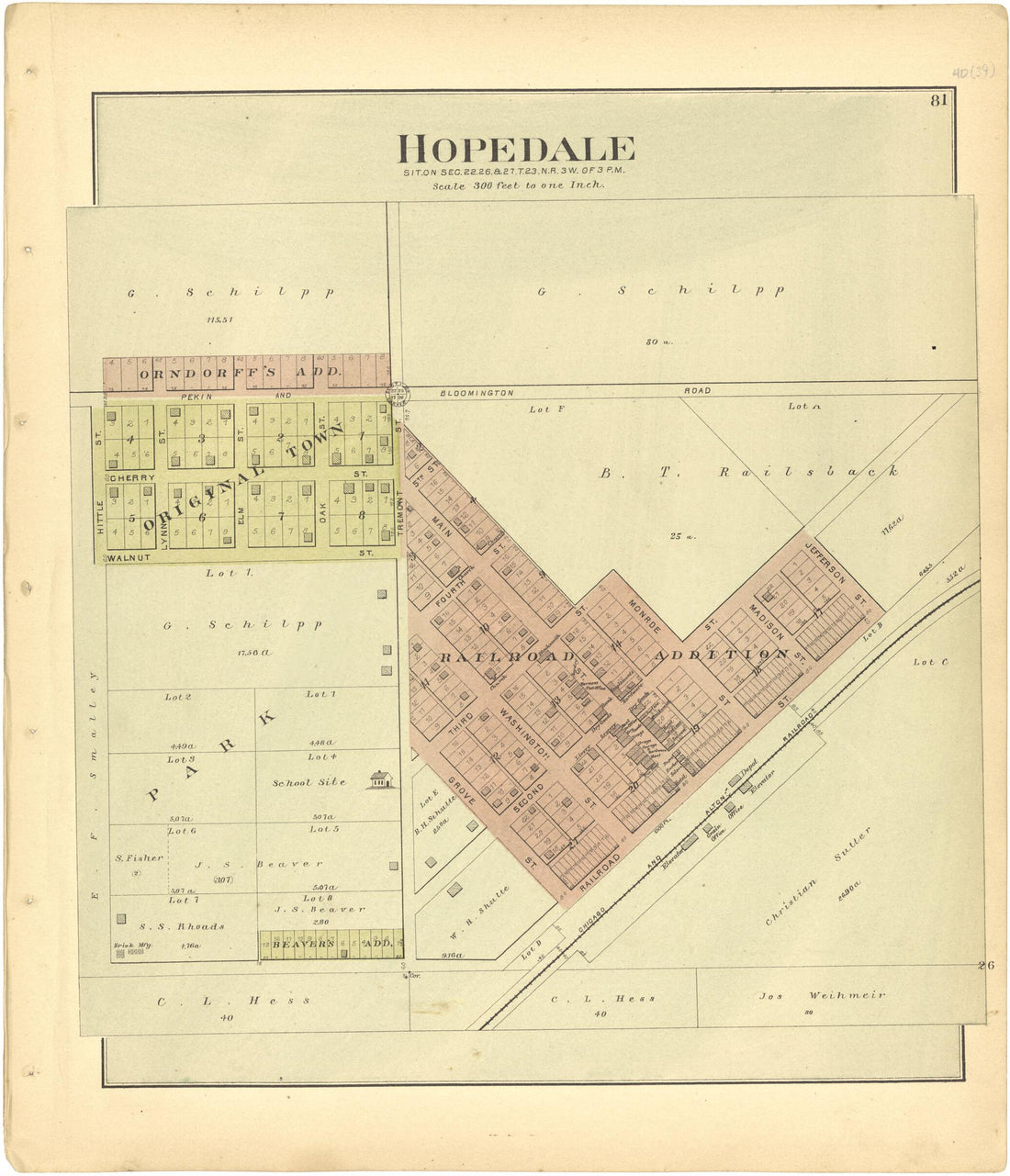 This old map of Hopedale from Plat Book of Tazewell County, Illinois from 1891 was created by  Occidental Publishing Company in 1891