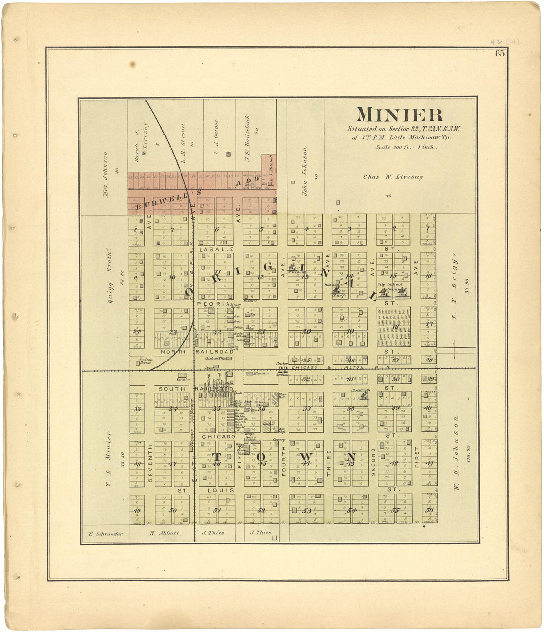 This old map of Minier from Plat Book of Tazewell County, Illinois from 1891 was created by  Occidental Publishing Company in 1891