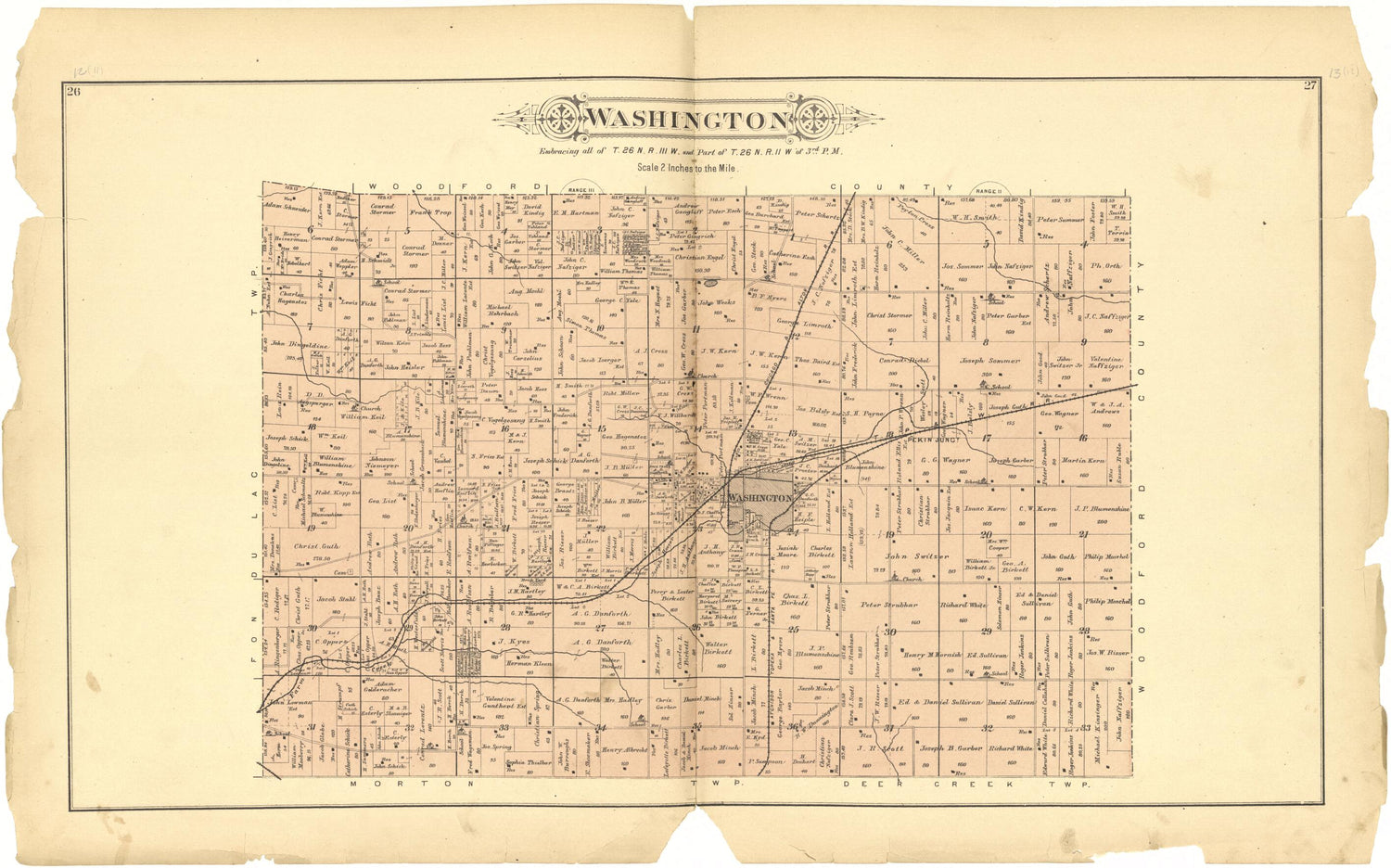 This old map of Washington from Plat Book of Tazewell County, Illinois from 1891 was created by  Occidental Publishing Company in 1891