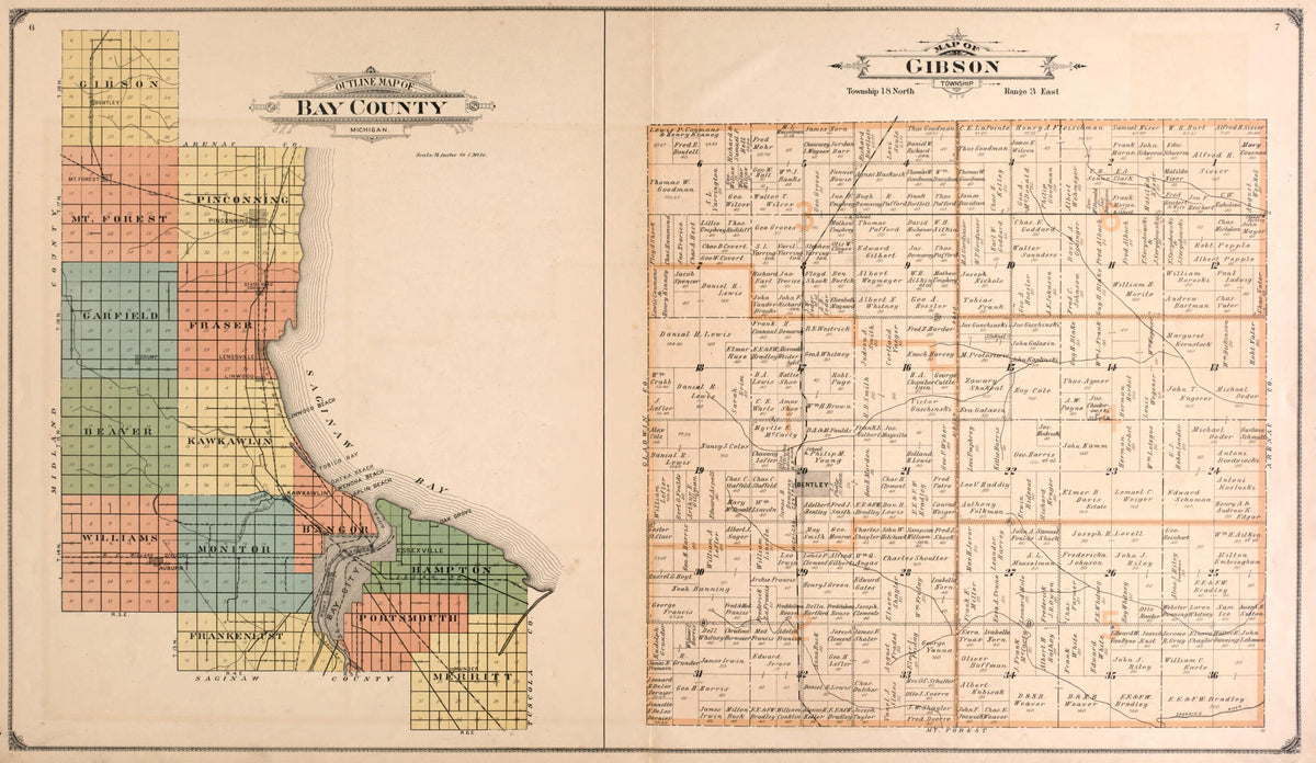 Outline Map of Bay County, Gibson Township from Atlas of Bay County, Michigan 1916 by Relic Map Company