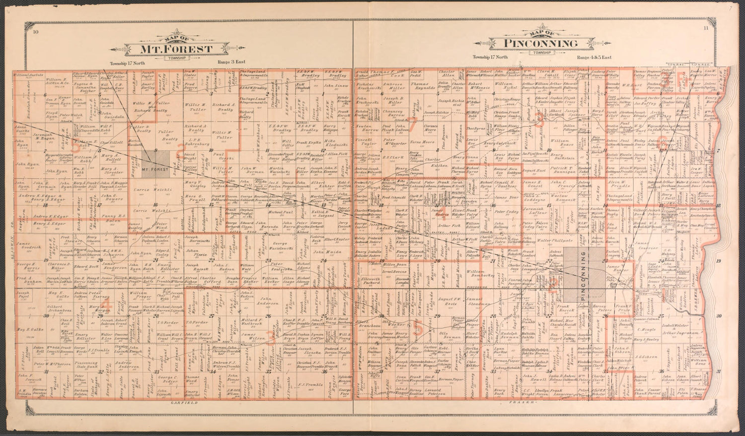 This old map of Mt. Forest and Pinconning Townships from Atlas of Bay County, Michigan from 1916 was created by  Standard Map Company in 1916