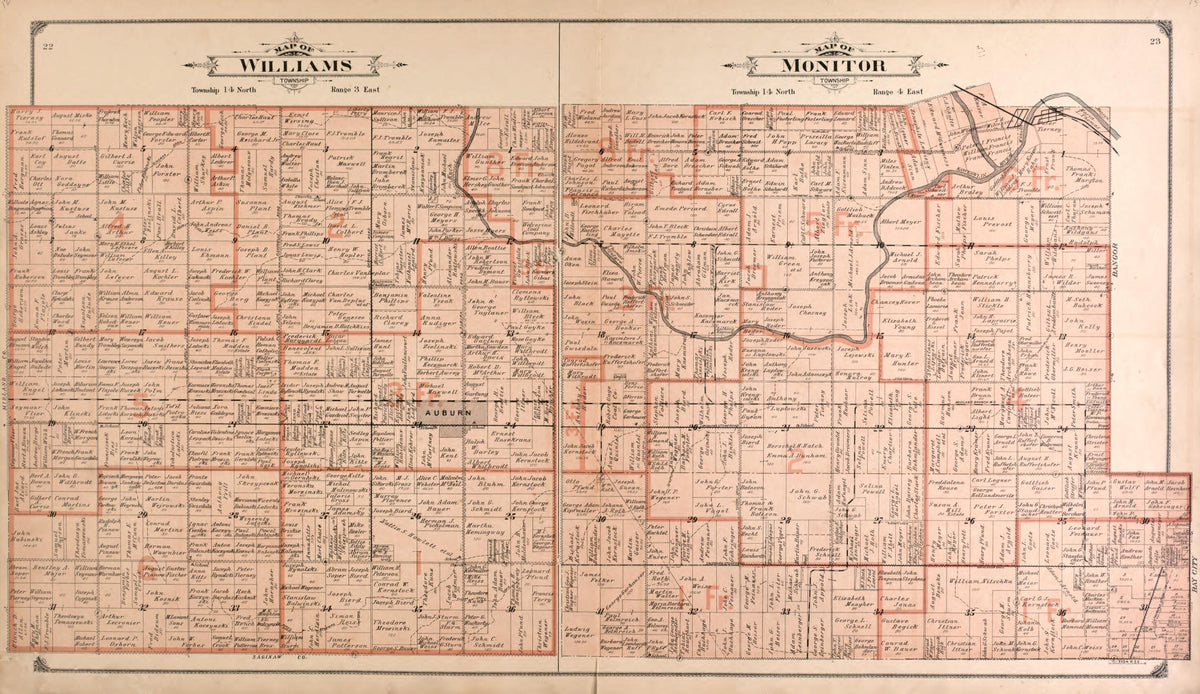 Williams and Monitor Townships from Atlas of Bay County, Michigan 1916 by Relic Map Company