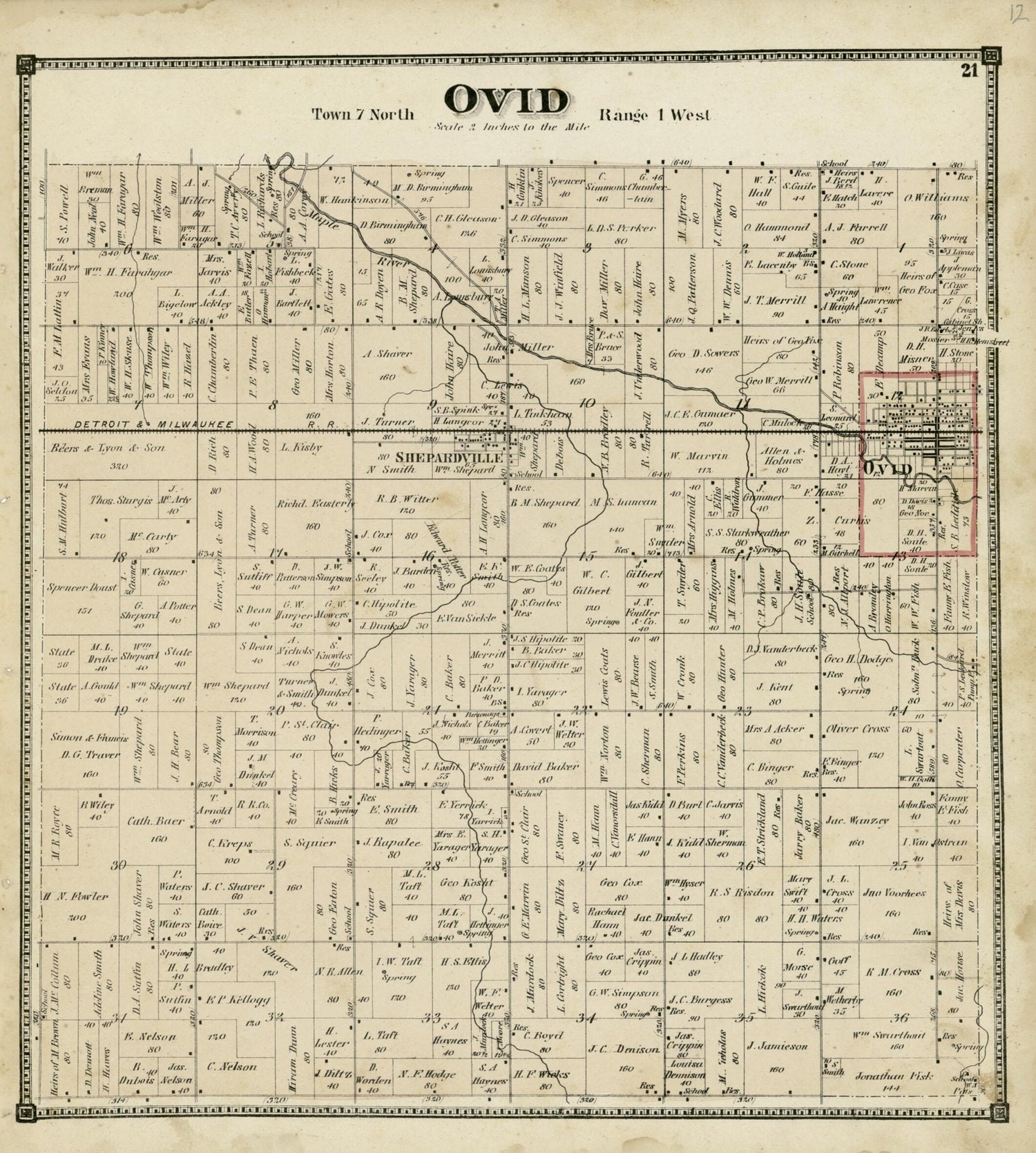 This old map of 21: Ovid from Atlas of Clinton County, Michigan from 1873 was created by  Worley &amp; Bracher in 1873