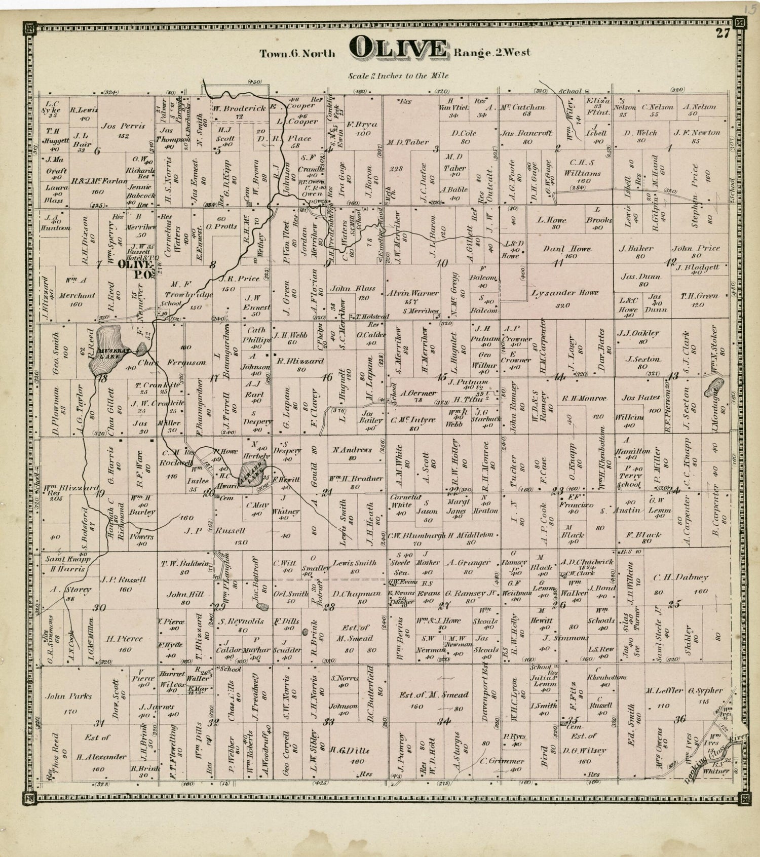 This old map of Olive from Atlas of Clinton County, Michigan from 1873 was created by  Worley &amp; Bracher in 1873