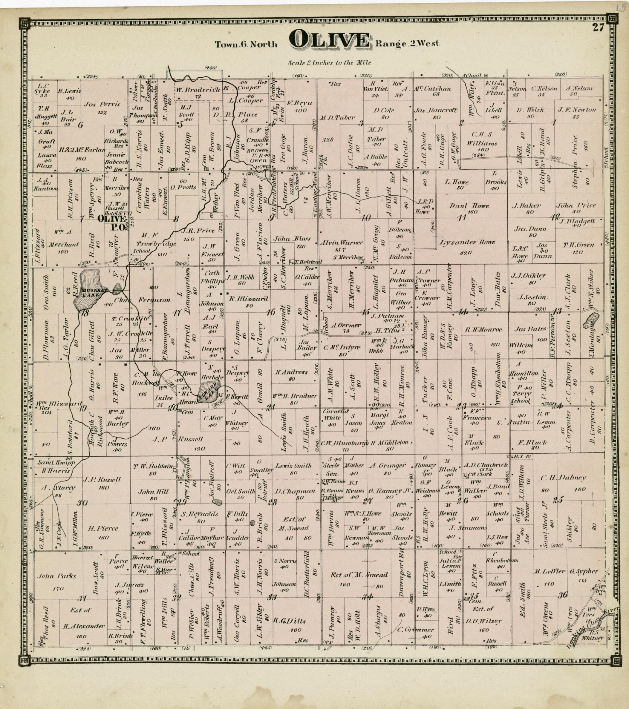 This old map of Olive from Atlas of Clinton County, Michigan from 1873 was created by  Worley &amp; Bracher in 1873