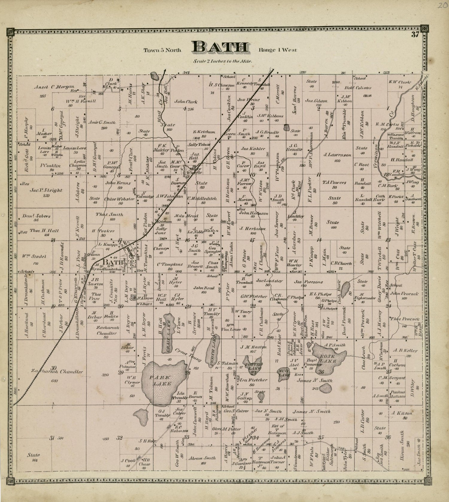 This old map of Bath from Atlas of Clinton County, Michigan from 1873 was created by  Worley &amp; Bracher in 1873