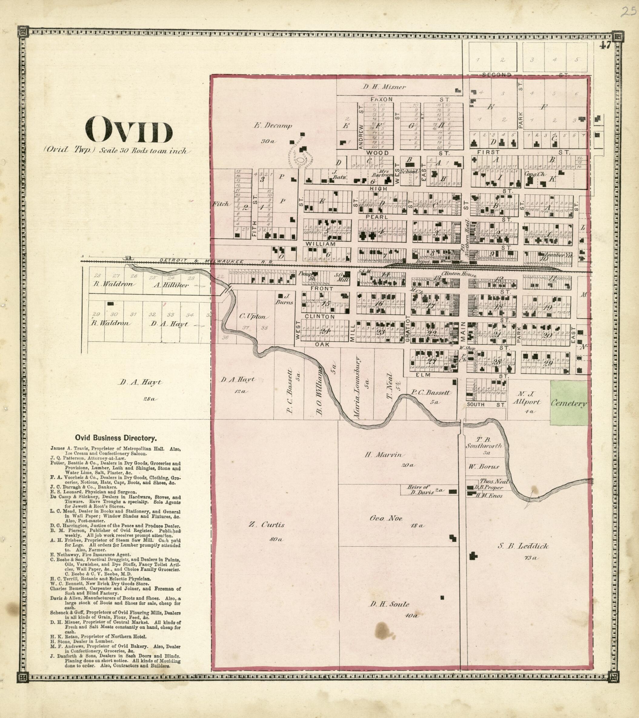 This old map of 47: Ovid from Atlas of Clinton County, Michigan from 1873 was created by  Worley &amp; Bracher in 1873