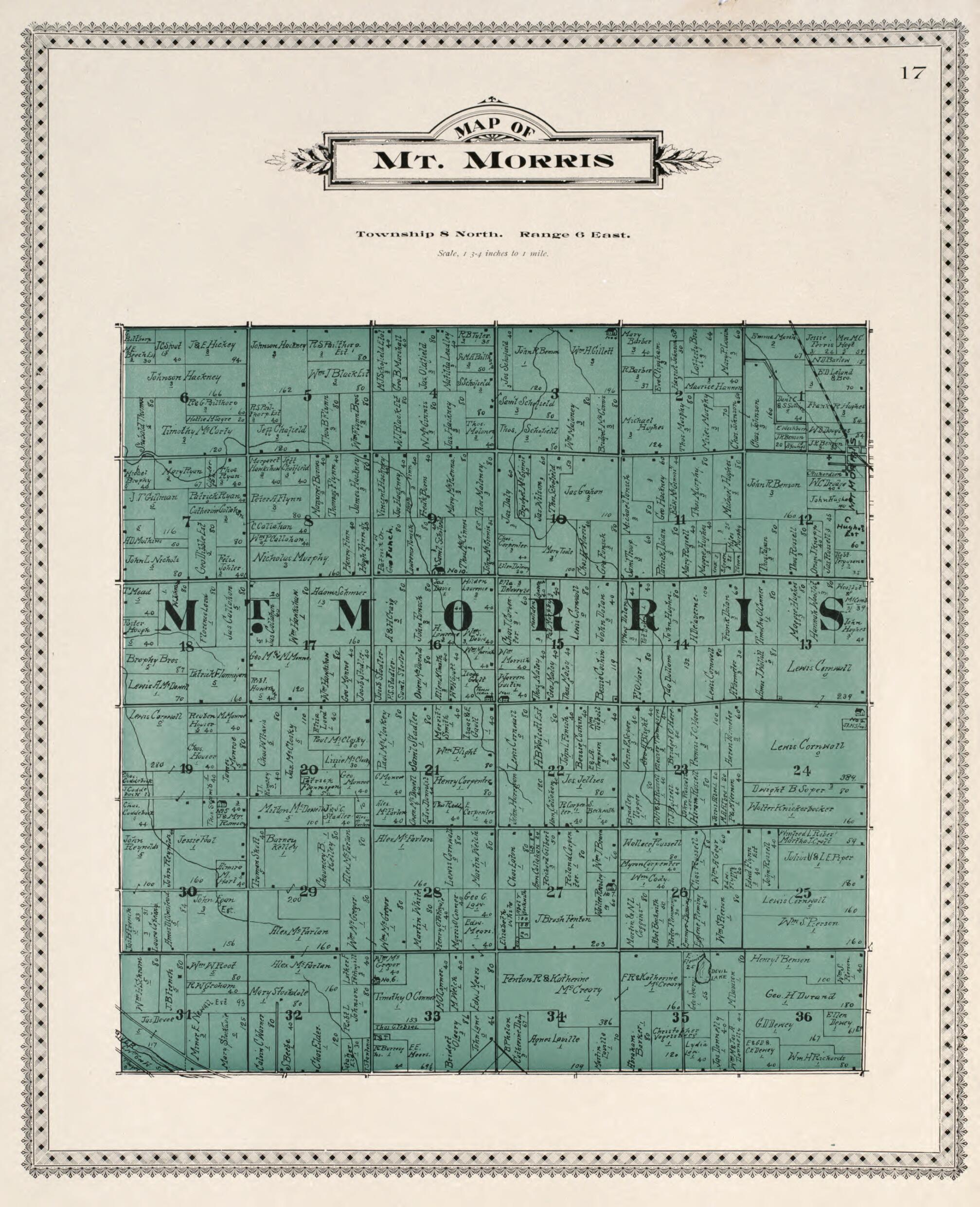 This old map of Map of Mt. Morris from Atlas of Genesee County, Michigan from 1899 was created by Homer A. Day in 1899