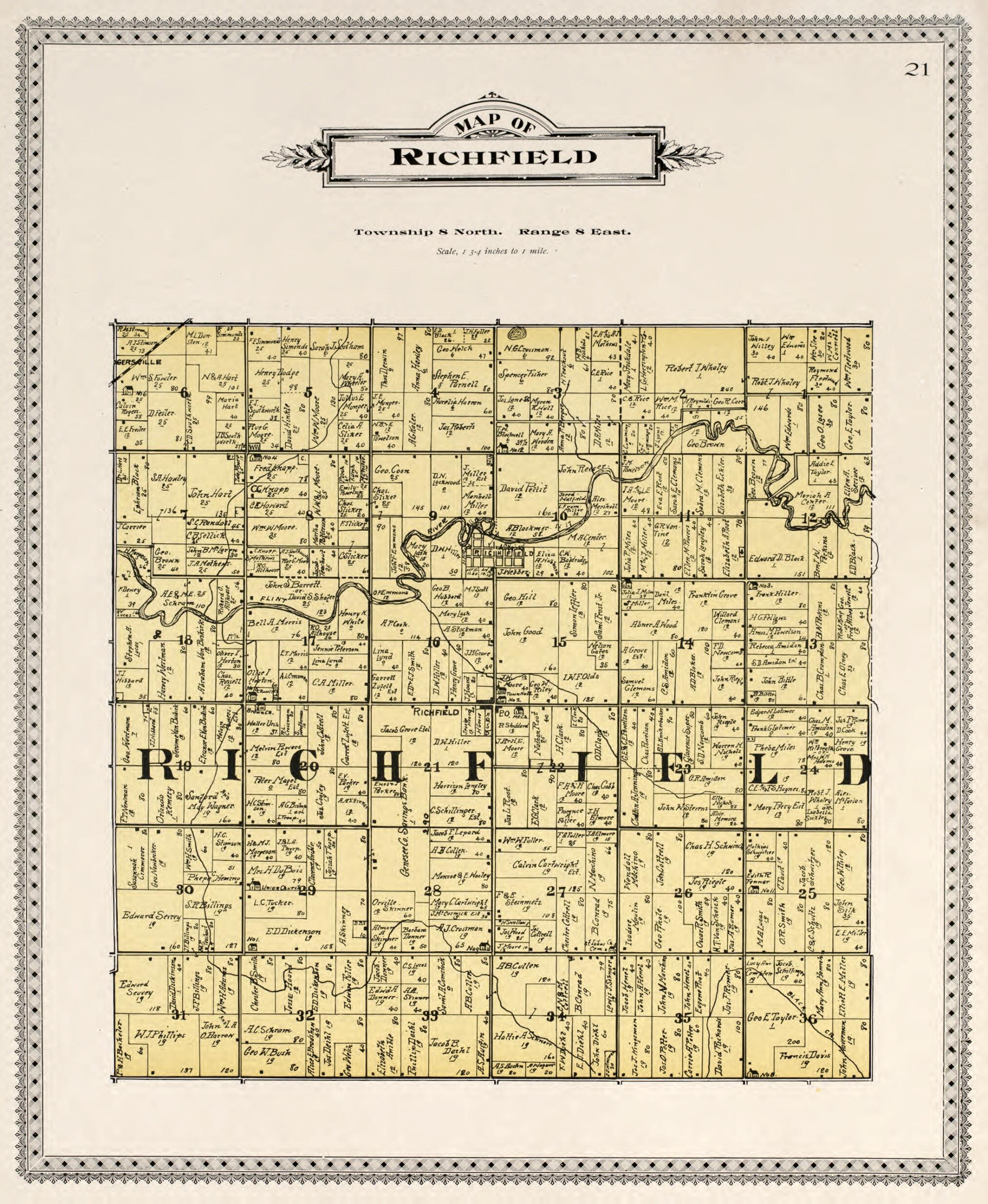 This old map of Map of Richfield from Atlas of Genesee County, Michigan from 1899 was created by Homer A. Day in 1899