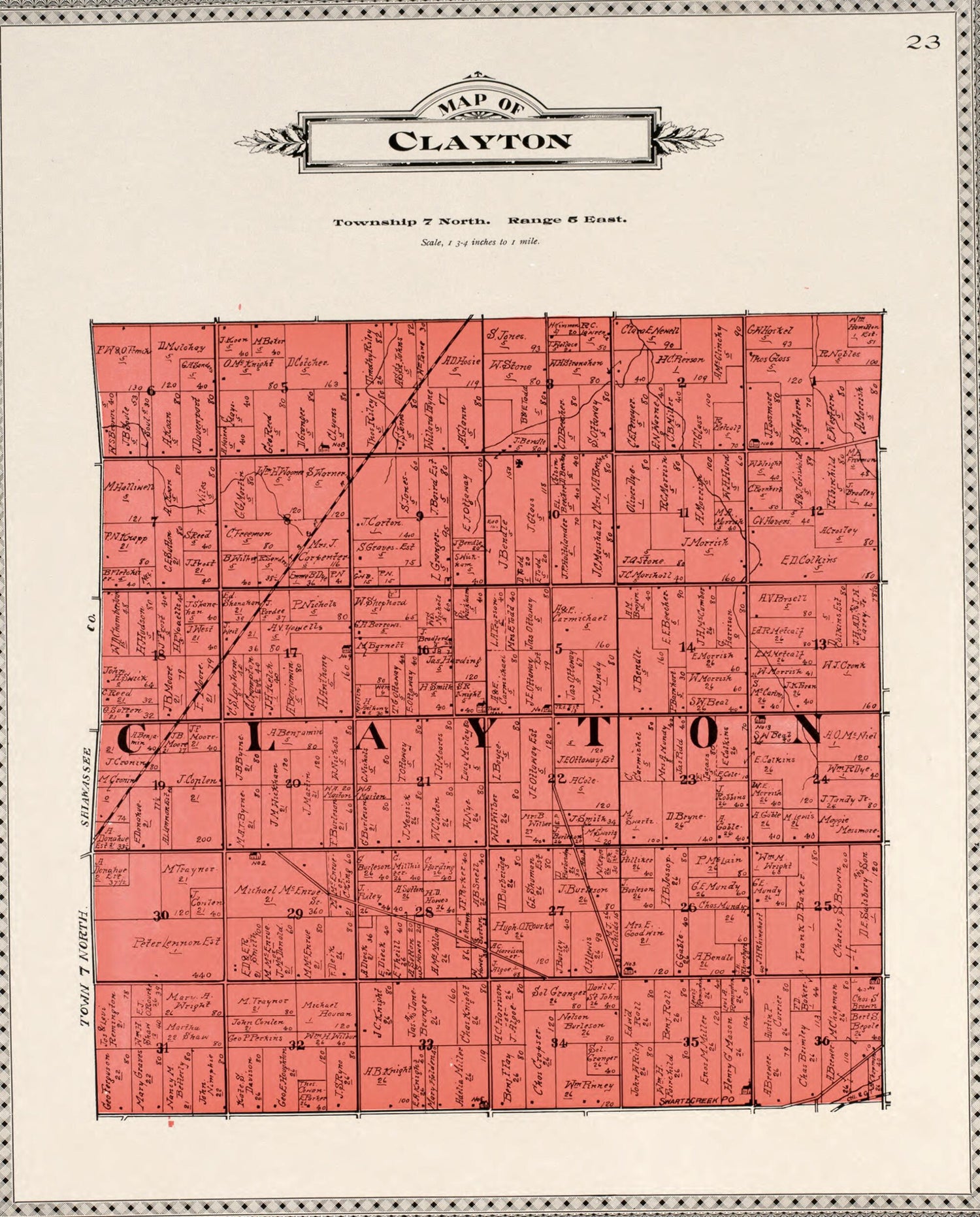 This old map of Map of Clayton from Atlas of Genesee County, Michigan from 1899 was created by Homer A. Day in 1899