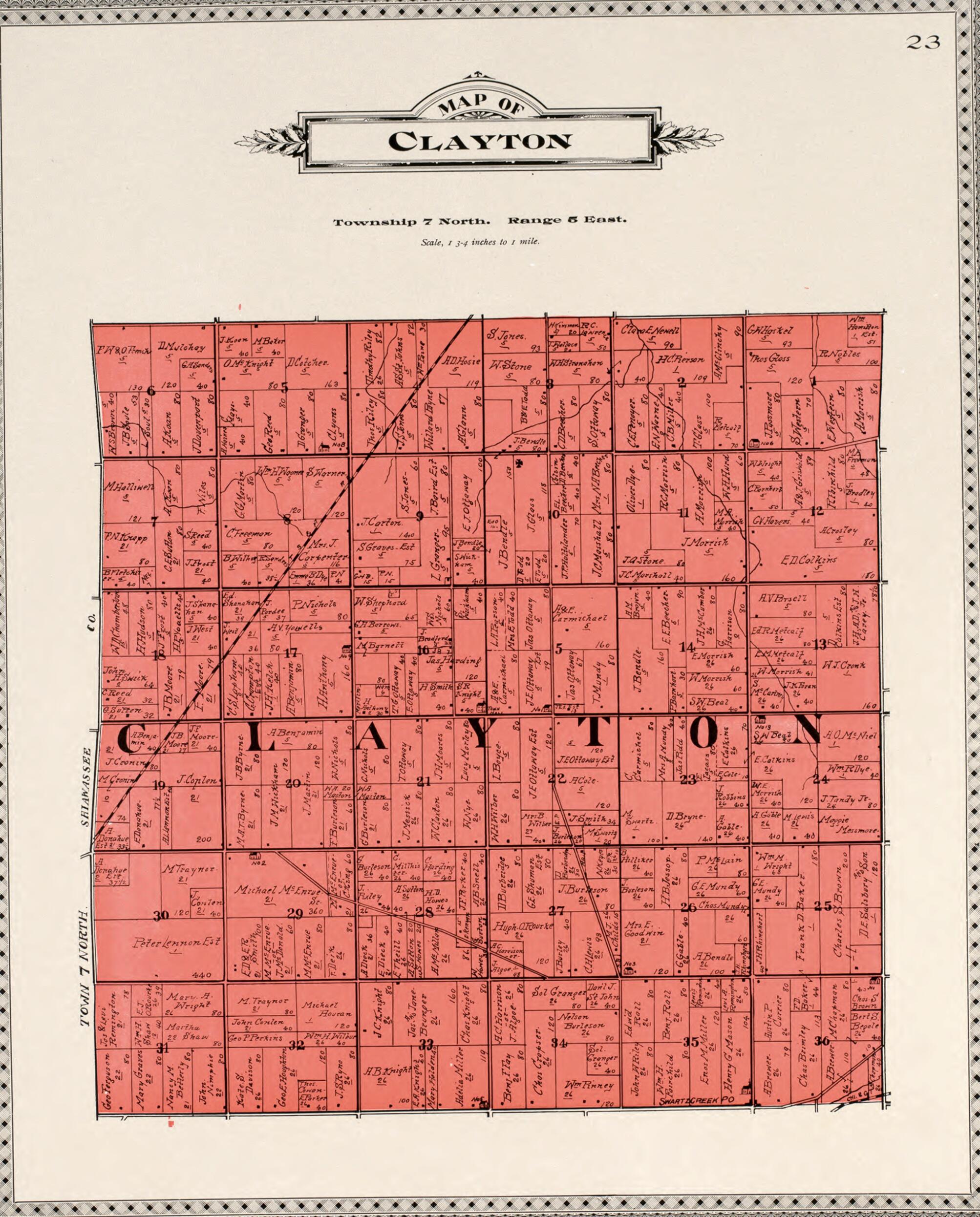 This old map of Map of Clayton from Atlas of Genesee County, Michigan from 1899 was created by Homer A. Day in 1899