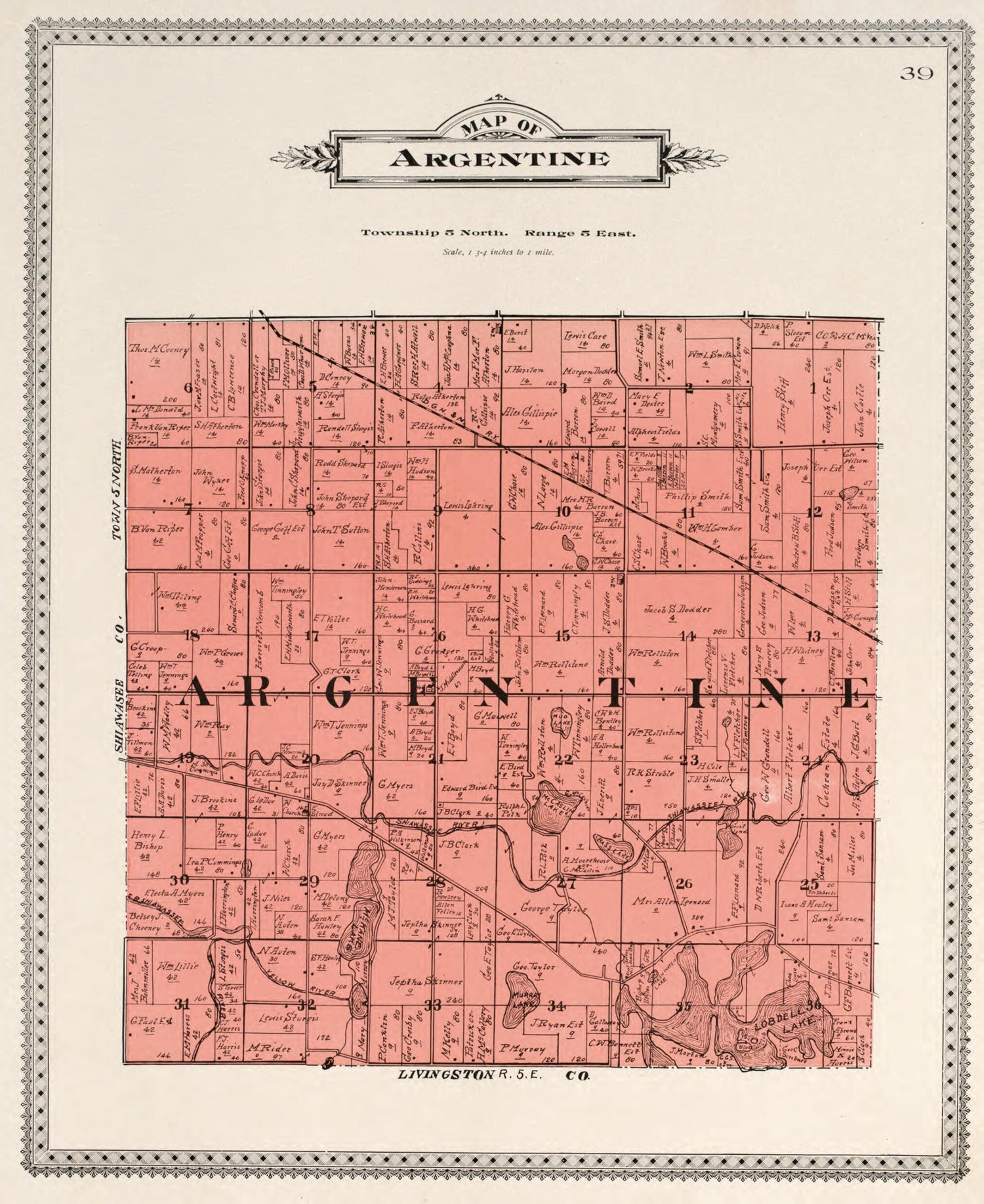 This old map of Map of Argentine from Atlas of Genesee County, Michigan from 1899 was created by Homer A. Day in 1899