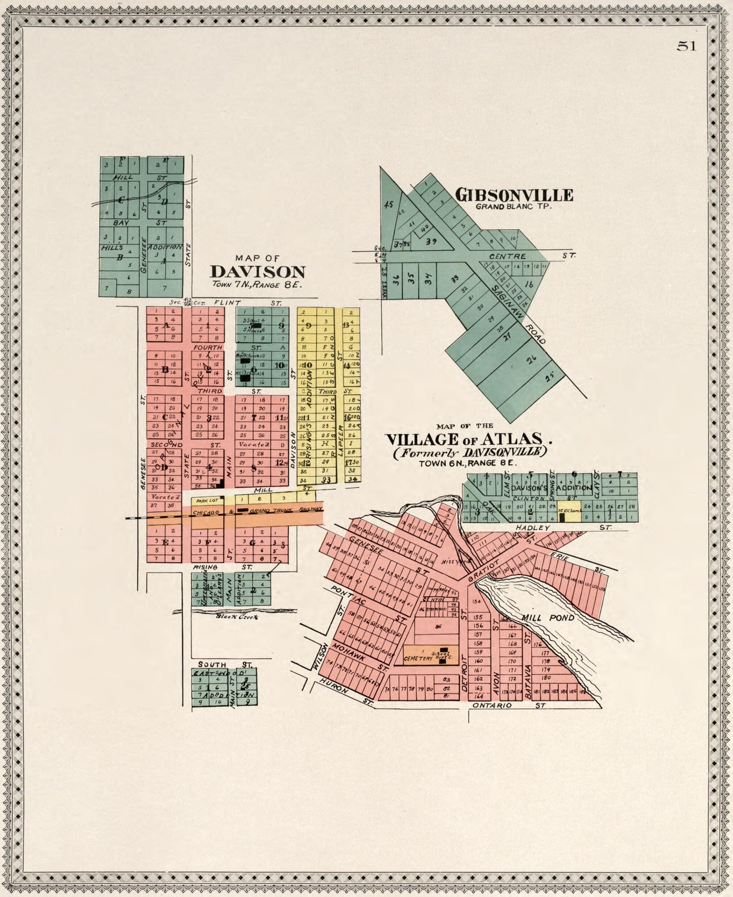 This old map of Map of Atlas/ Gibsonville/ Davison from Atlas of Genesee County, Michigan from 1899 was created by Homer A. Day in 1899