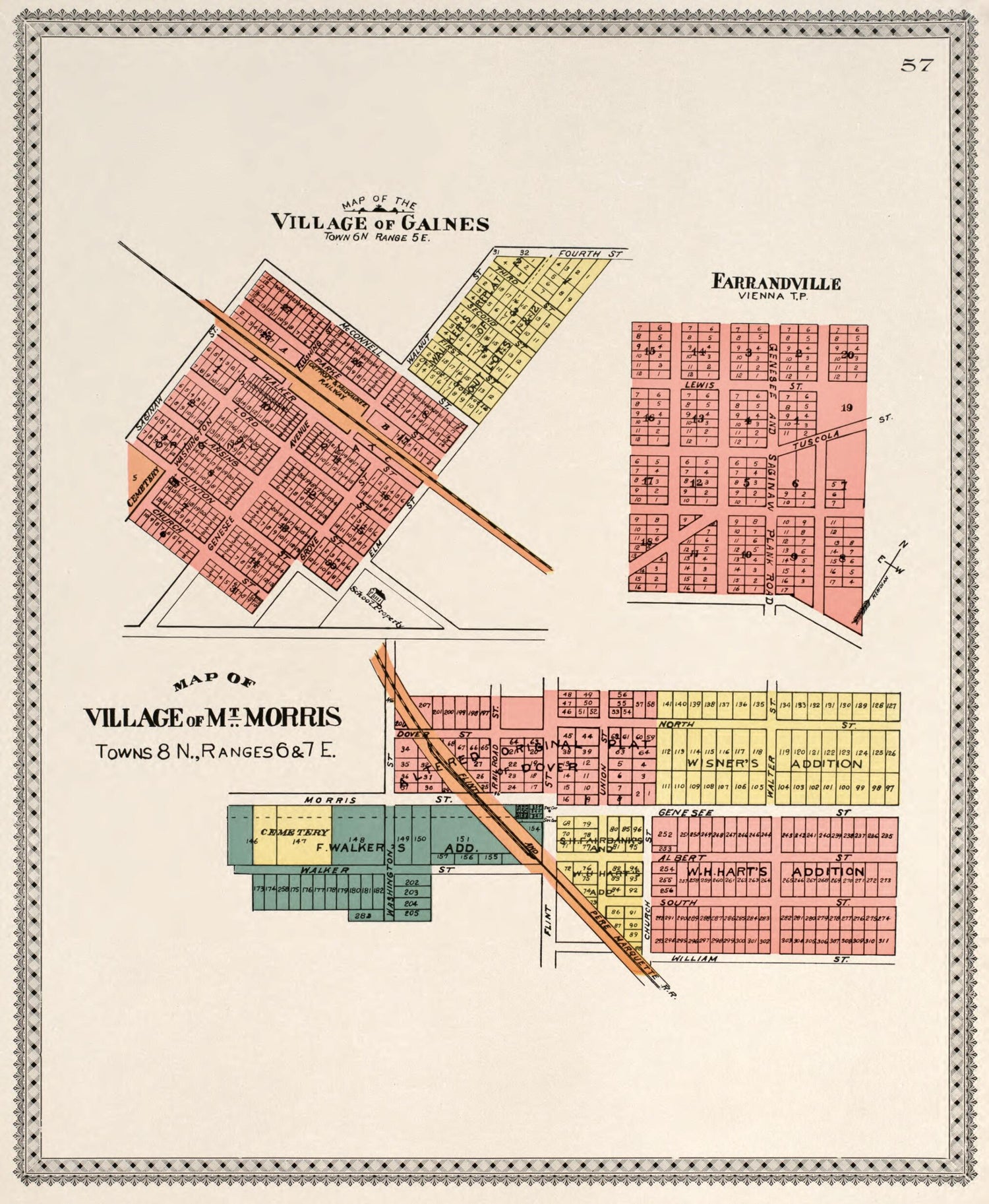 This old map of Village of Mt. Morris/ Gaines/ Farrandville from Atlas of Genesee County, Michigan from 1899 was created by Homer A. Day in 1899