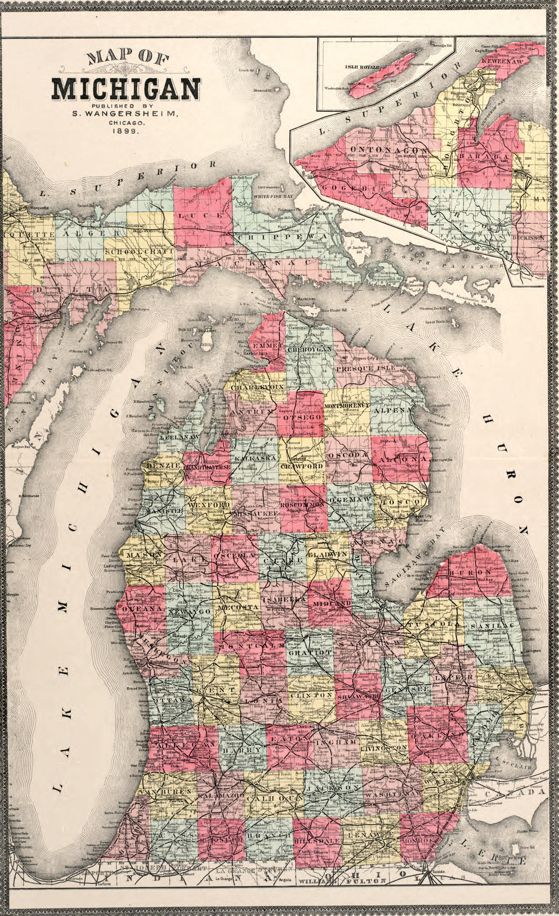 This old map of Map of Michigan from Atlas of Genesee County, Michigan from 1899 was created by Homer A. Day in 1899