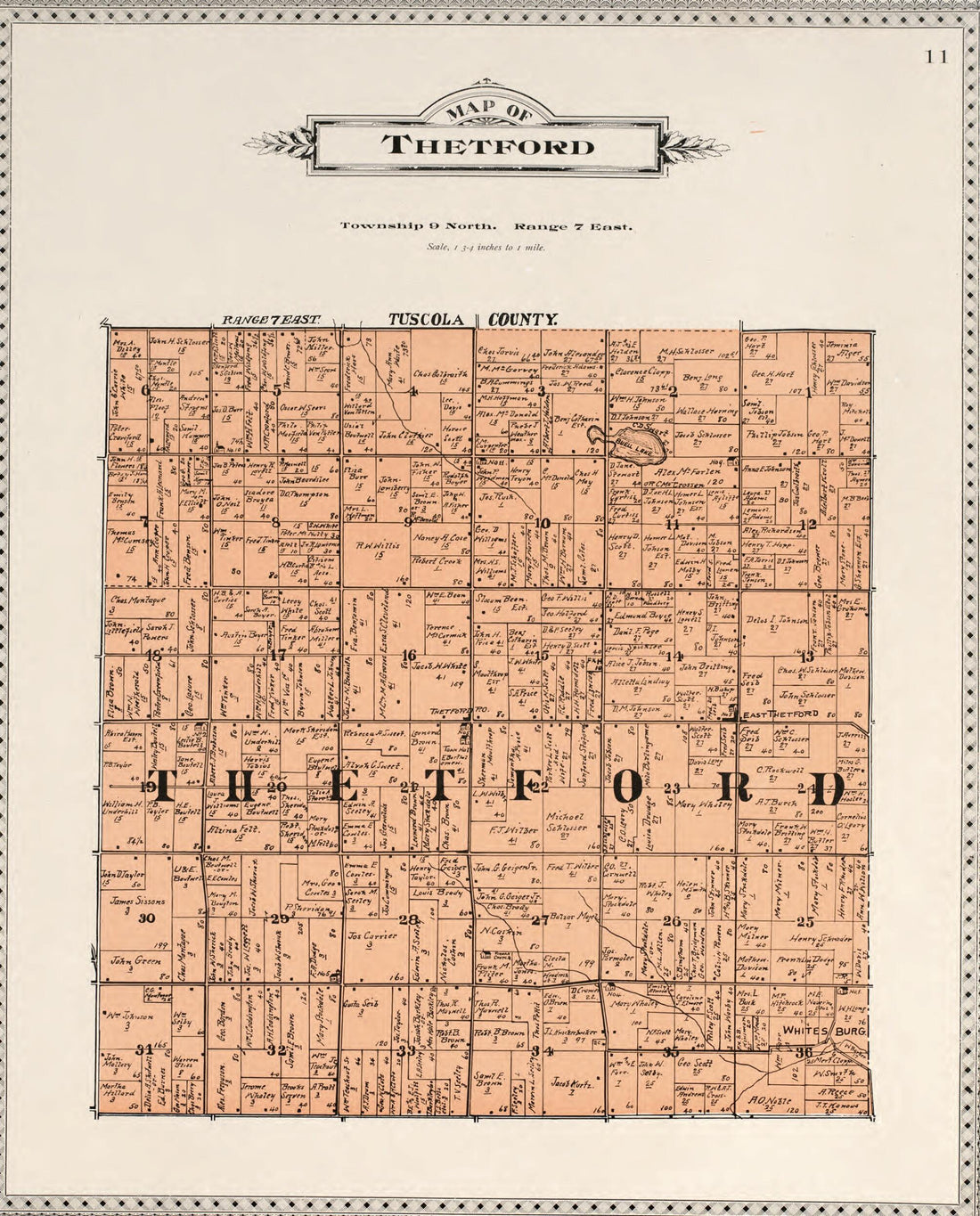 This old map of Map of Thetford from Atlas of Genesee County, Michigan from 1899 was created by Homer A. Day in 1899