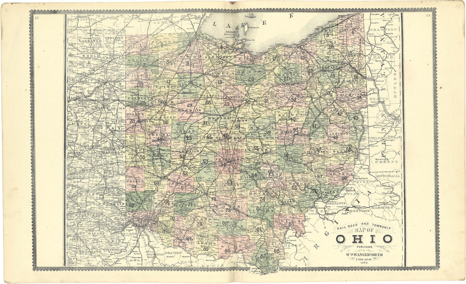 This old map of Railroad and Township Map of Ohio from Atlas of Genesee County, Michigan from 1889 was created by W. (William) Wangersheim in 1889