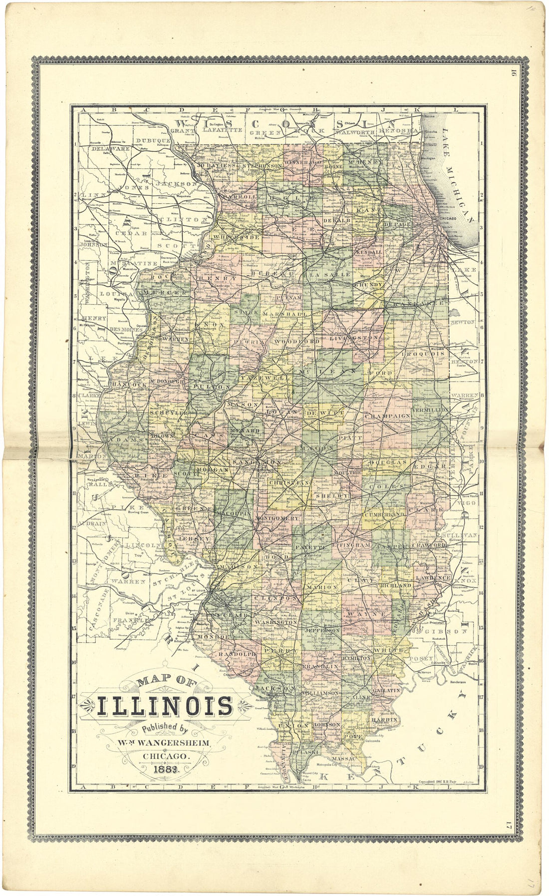 This old map of Map of Illinois from Atlas of Genesee County, Michigan from 1889 was created by W. (William) Wangersheim in 1889