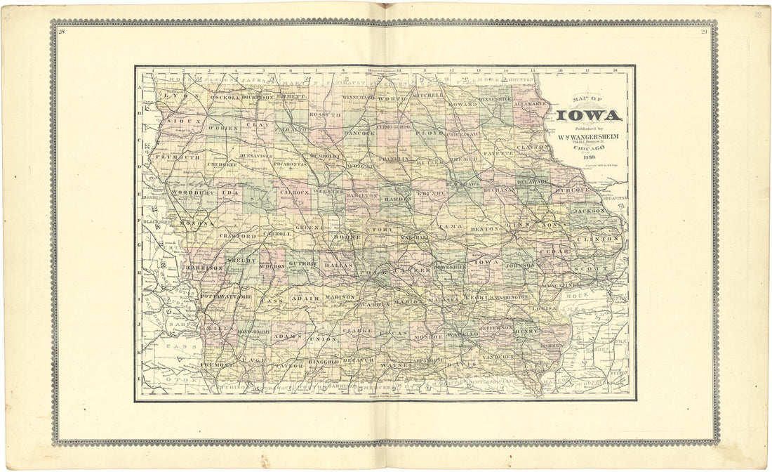 This old map of Map of Iowa from Atlas of Genesee County, Michigan from 1889 was created by W. (William) Wangersheim in 1889