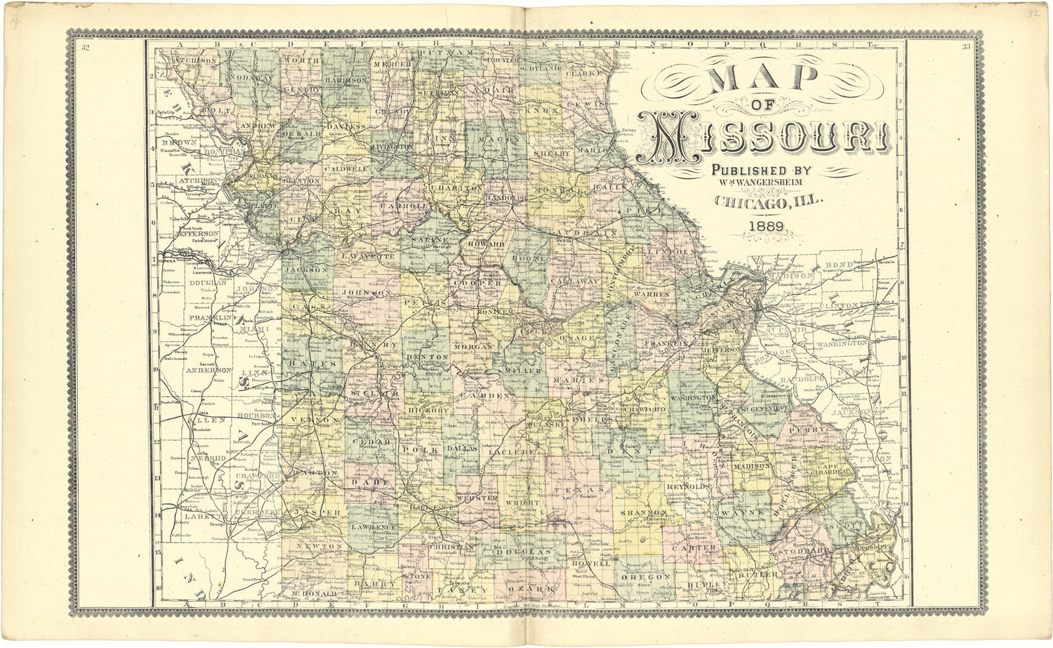 This old map of Map of Missouri from Atlas of Genesee County, Michigan from 1889 was created by W. (William) Wangersheim in 1889