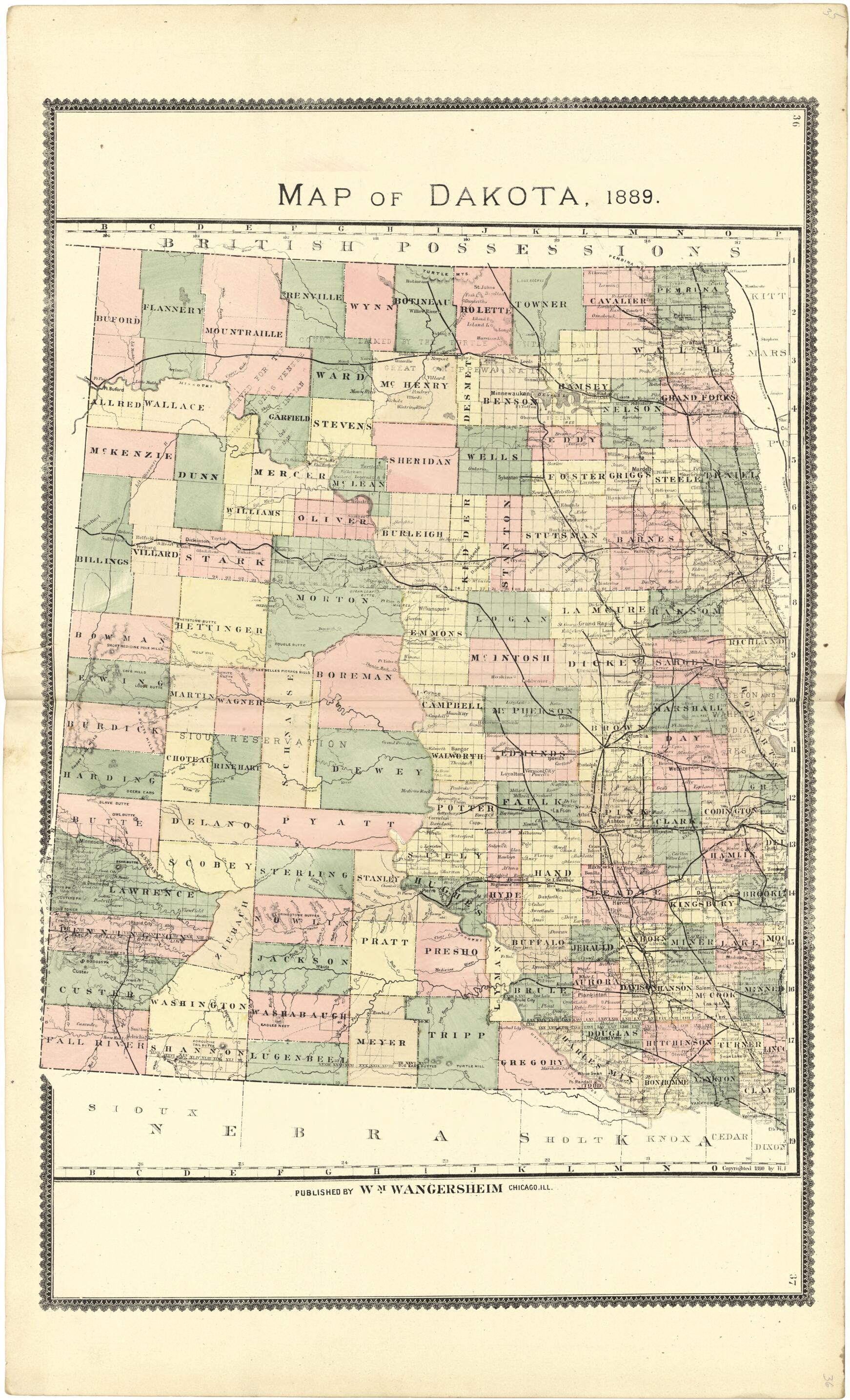 This old map of Map of Dakota, from 1889 from Atlas of Genesee County, Michigan from 1889 was created by W. (William) Wangersheim in 1889