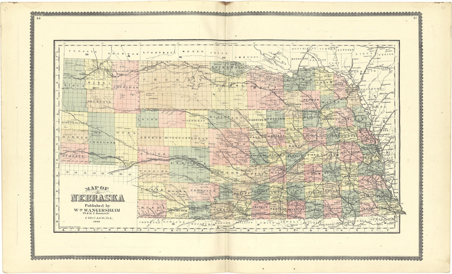 This old map of Map of Nebraska from Atlas of Genesee County, Michigan from 1889 was created by W. (William) Wangersheim in 1889