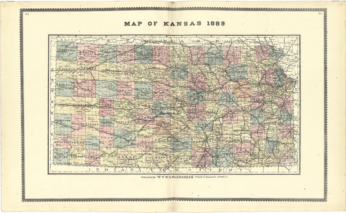 This old map of Map of Kansas from 1889 from Atlas of Genesee County, Michigan from 1889 was created by W. (William) Wangersheim in 1889