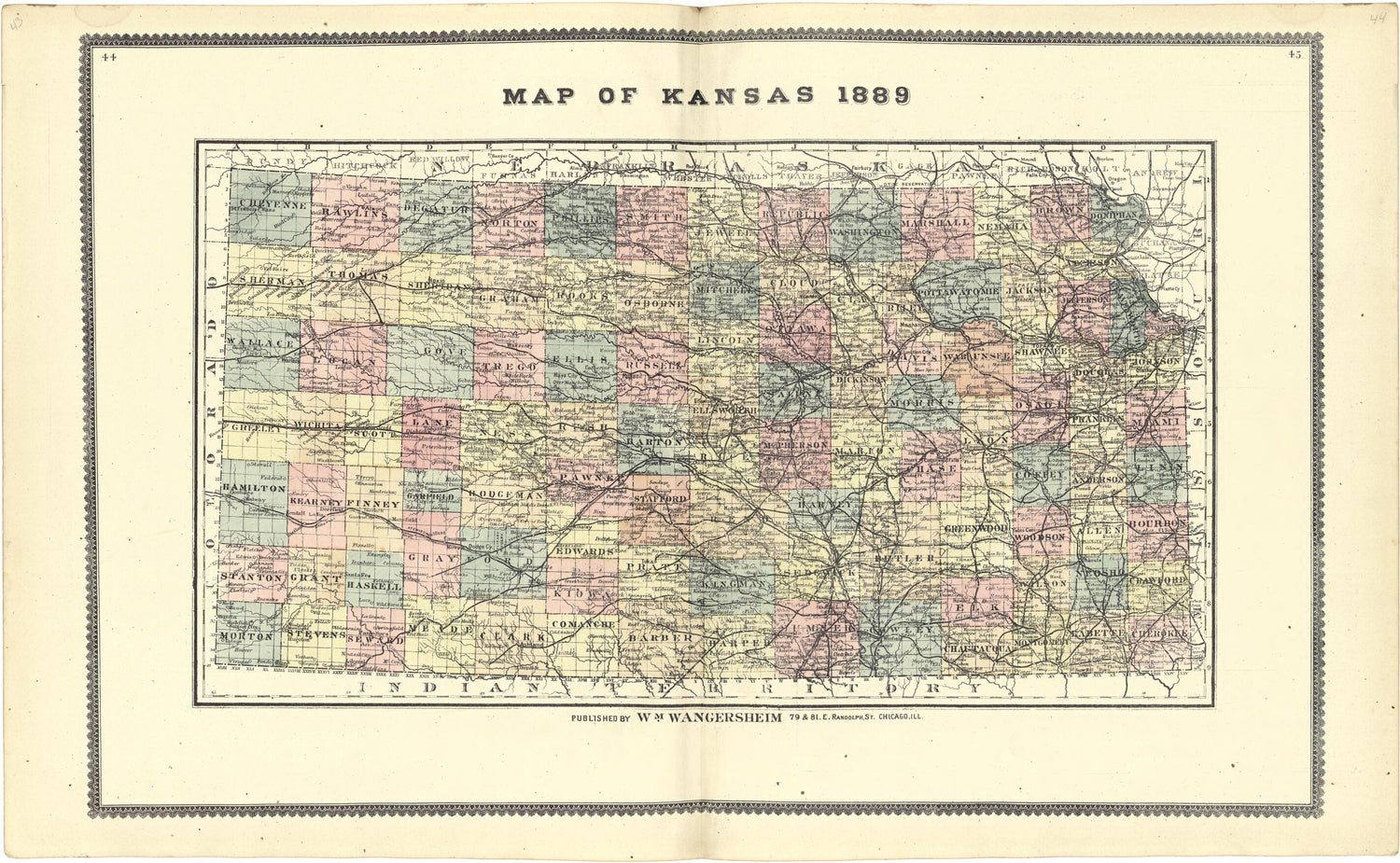 This old map of Map of Kansas from 1889 from Atlas of Genesee County, Michigan from 1889 was created by W. (William) Wangersheim in 1889