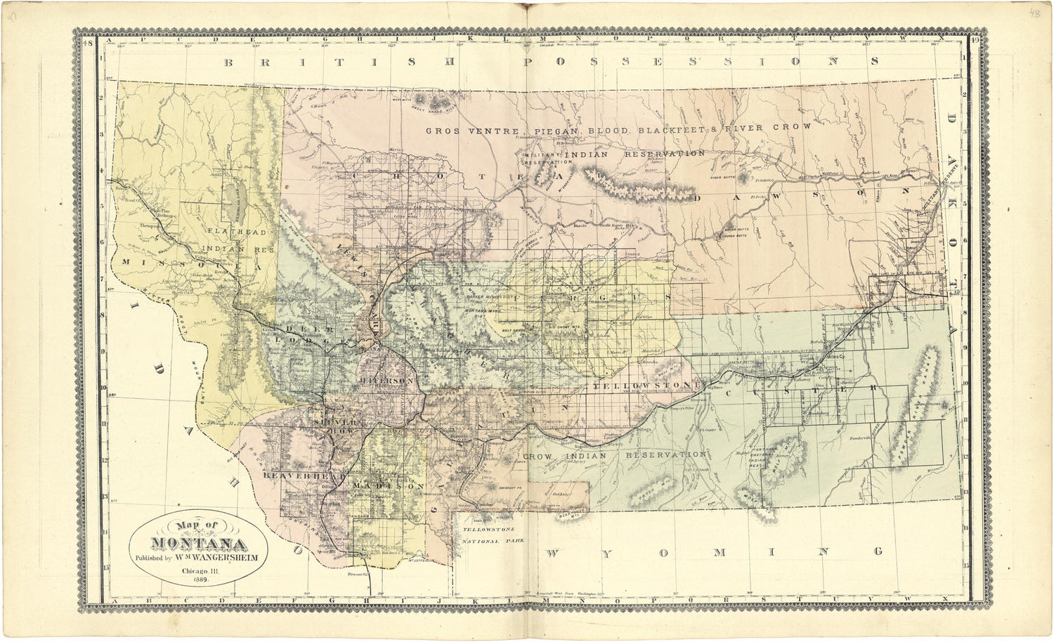 This old map of Map of Montana from Atlas of Genesee County, Michigan from 1889 was created by W. (William) Wangersheim in 1889