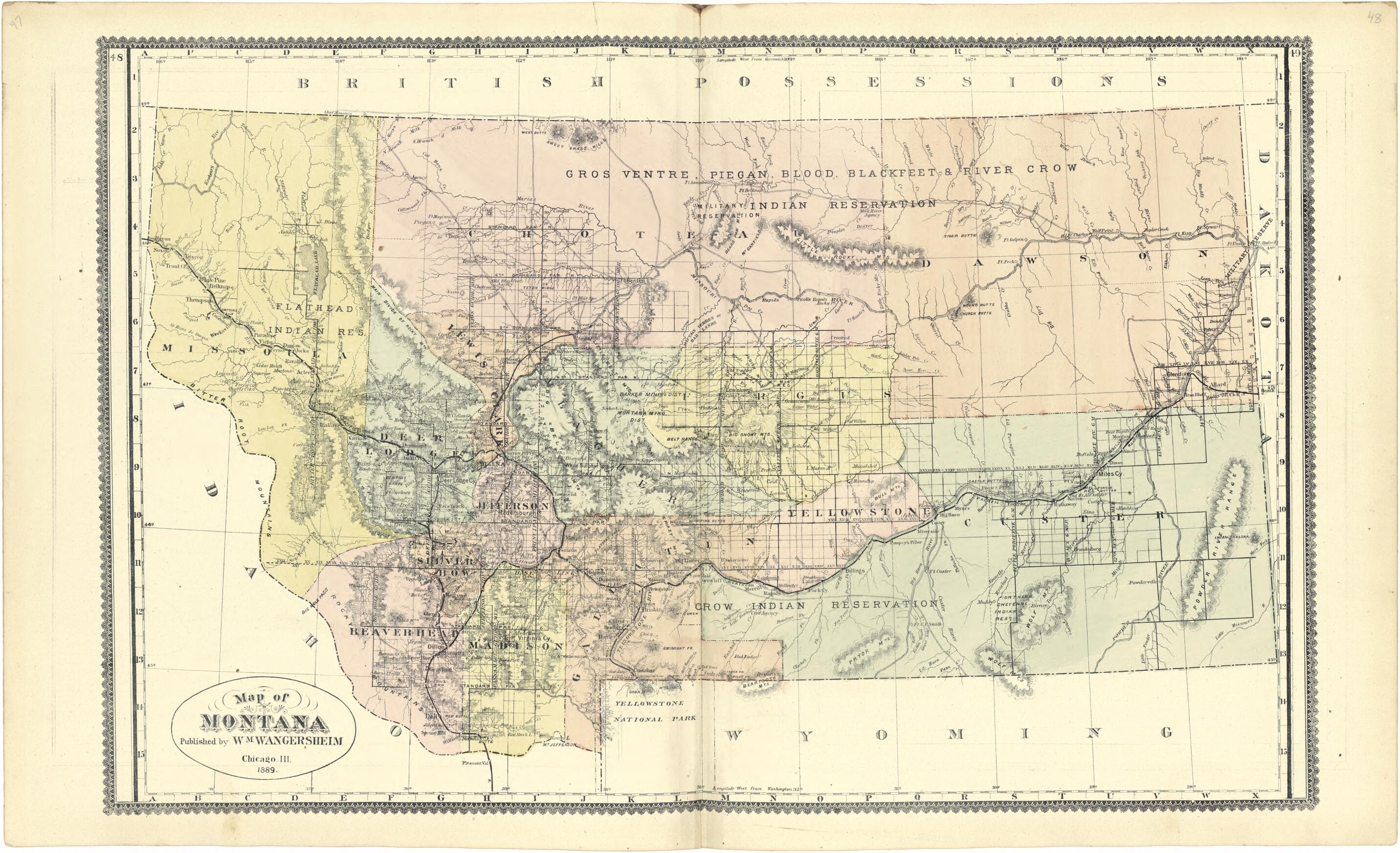 This old map of Map of Montana from Atlas of Genesee County, Michigan from 1889 was created by W. (William) Wangersheim in 1889