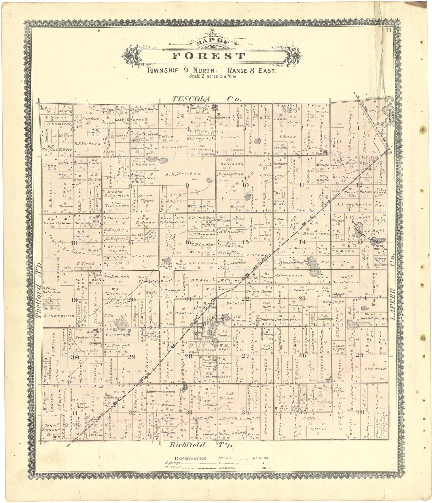 This old map of Map of Forest from Atlas of Genesee County, Michigan from 1889 was created by W. (William) Wangersheim in 1889