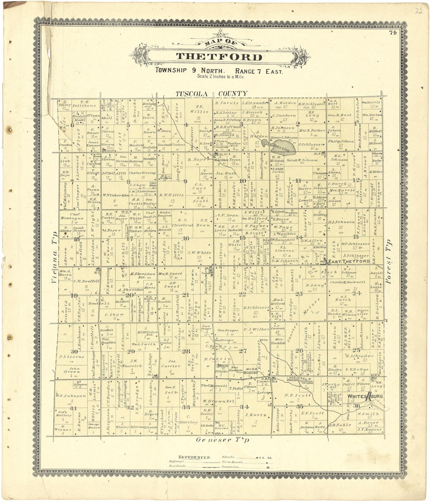 This old map of Map of Thetford from Atlas of Genesee County, Michigan from 1889 was created by W. (William) Wangersheim in 1889