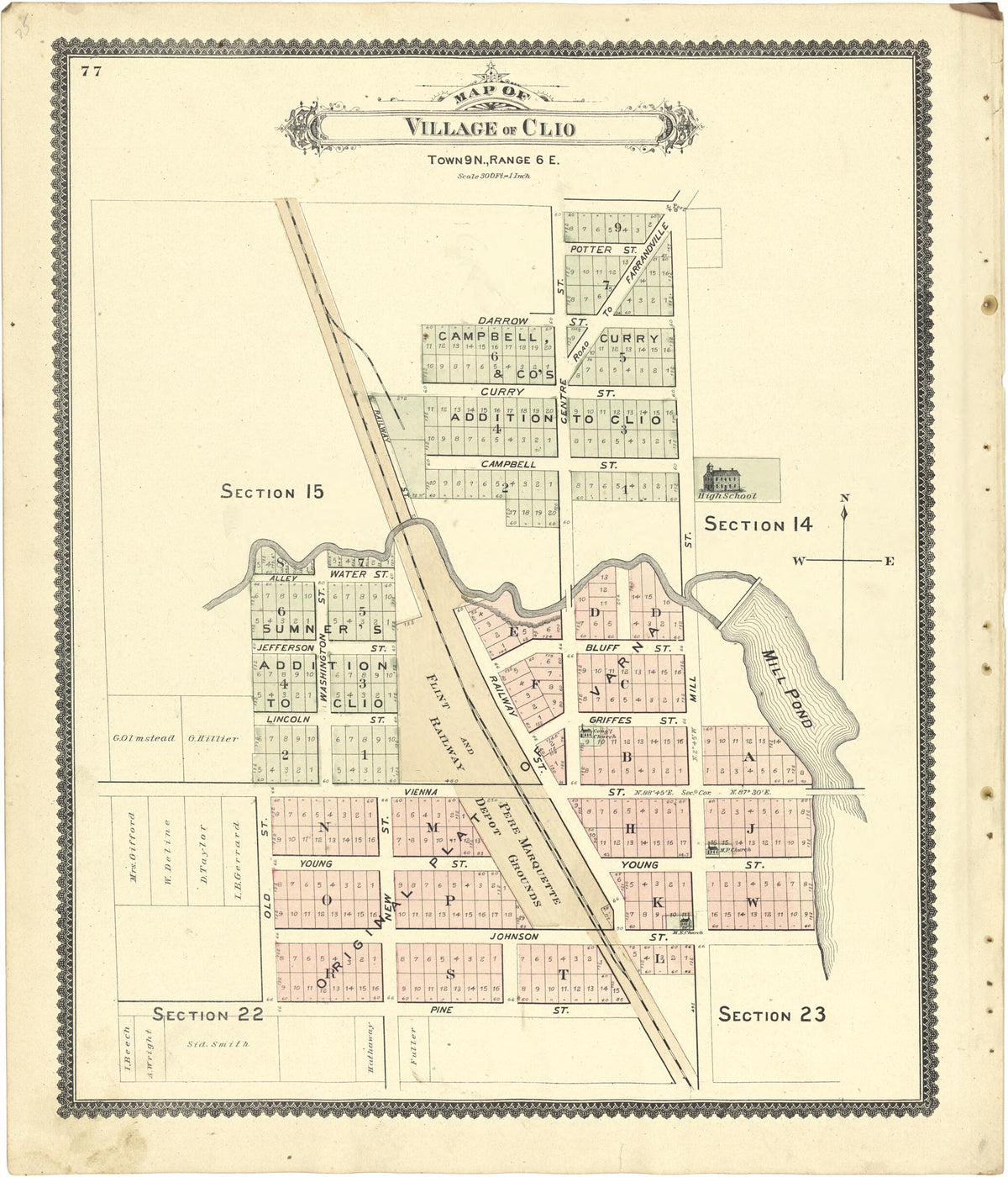 Clio Maps Village of Clio from Atlas of Genesee County, Michigan from 1889 Old ...