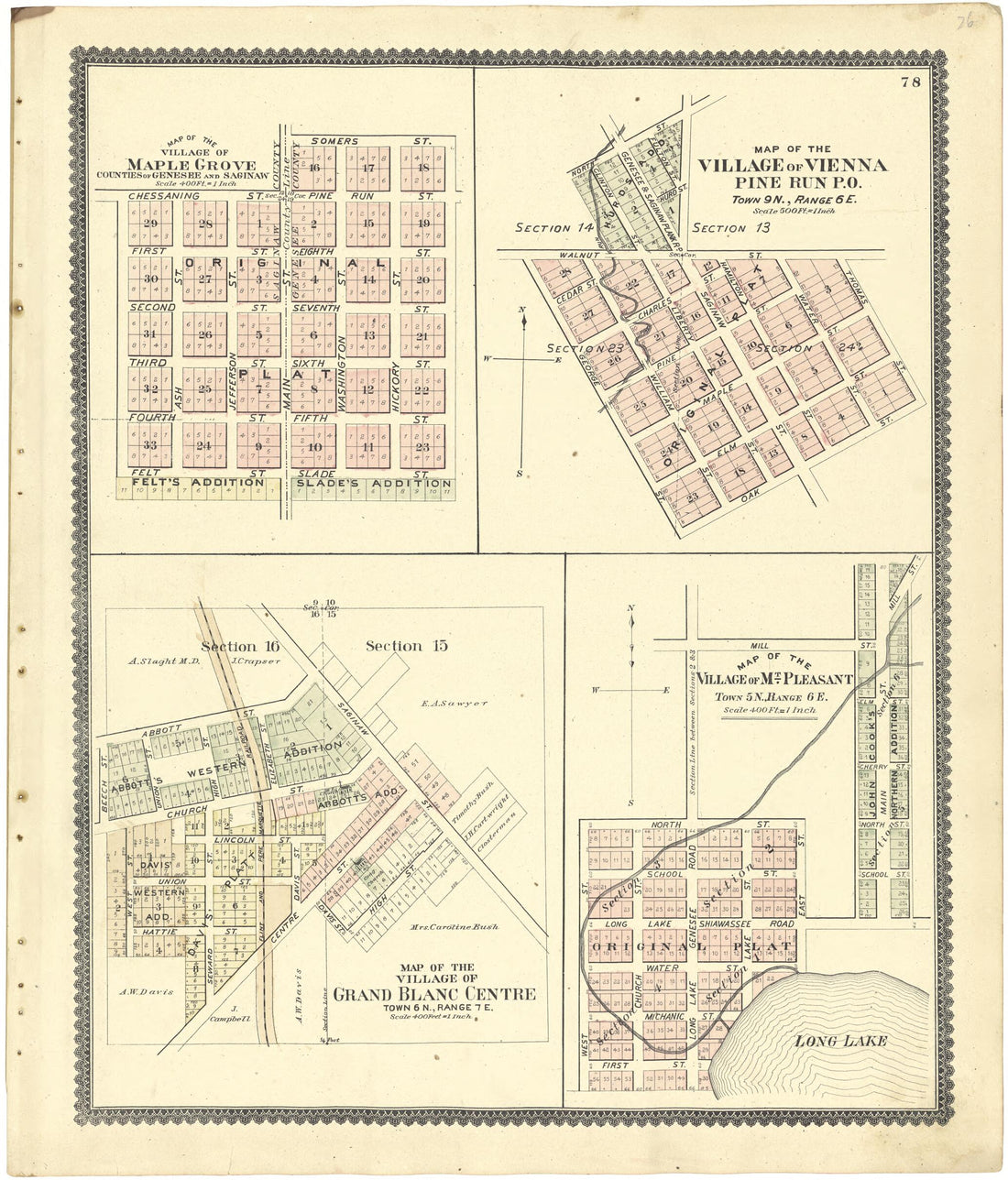 This old map of Map of the Village of Maple Grove; Map of the Village of Vienna Pine Run P.O. from Atlas of Genesee County, Michigan from 1889 was created by W. (William) Wangersheim in 1889