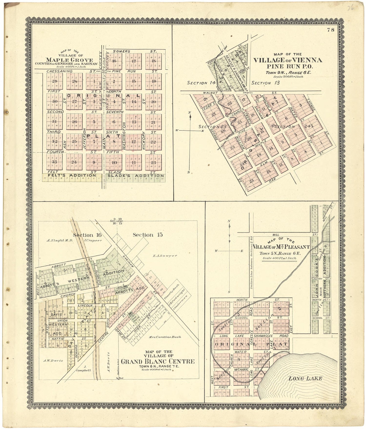 This old map of Map of the Village of Maple Grove; Map of the Village of Vienna Pine Run P.O. from Atlas of Genesee County, Michigan from 1889 was created by W. (William) Wangersheim in 1889