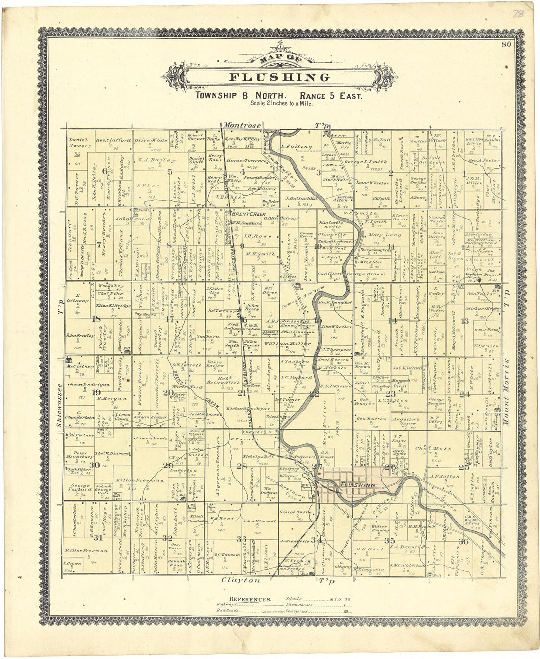 This old map of Map of Flushing from Atlas of Genesee County, Michigan from 1889 was created by W. (William) Wangersheim in 1889