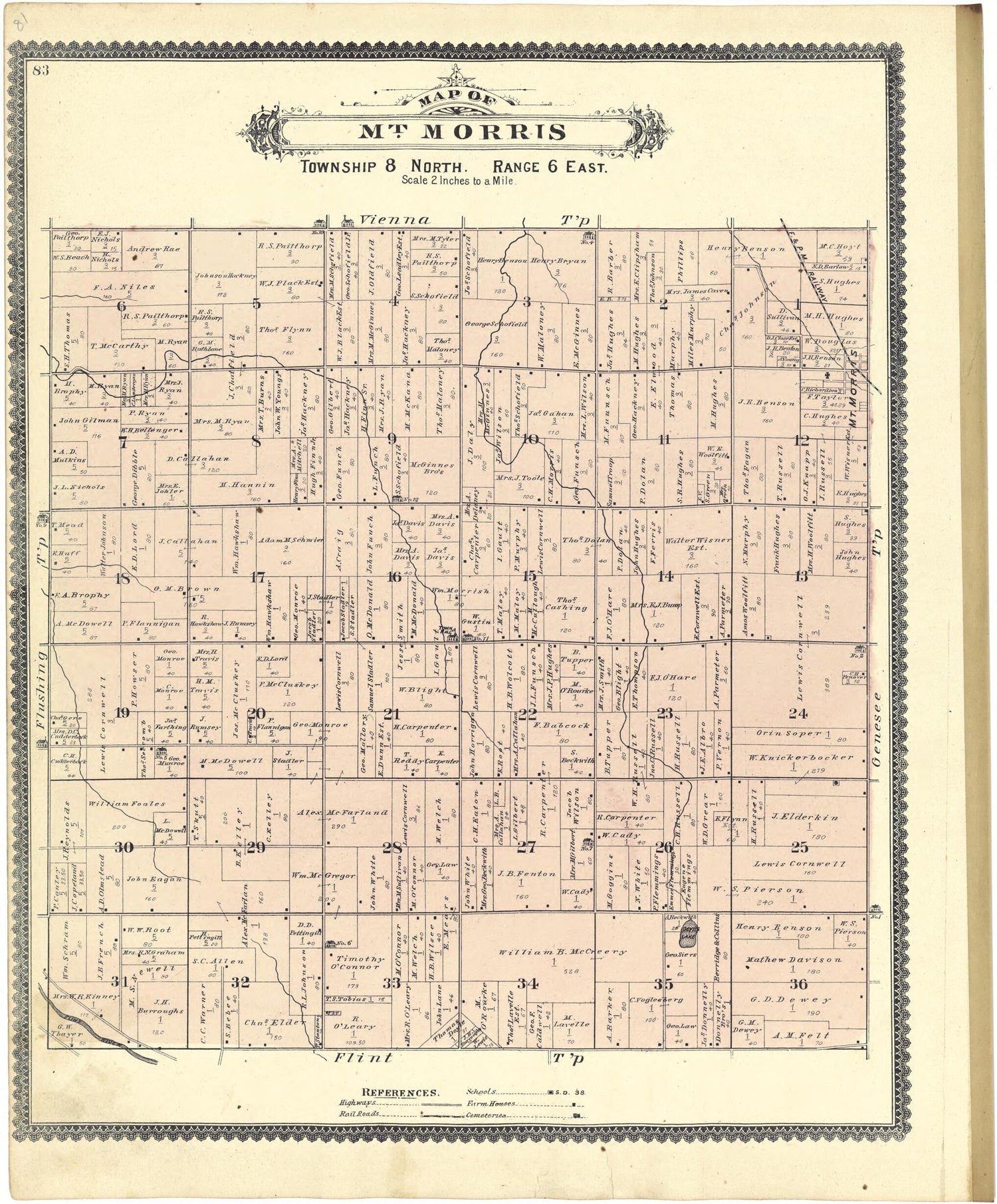 This old map of Map of Mt. Morris from Atlas of Genesee County, Michigan from 1889 was created by W. (William) Wangersheim in 1889