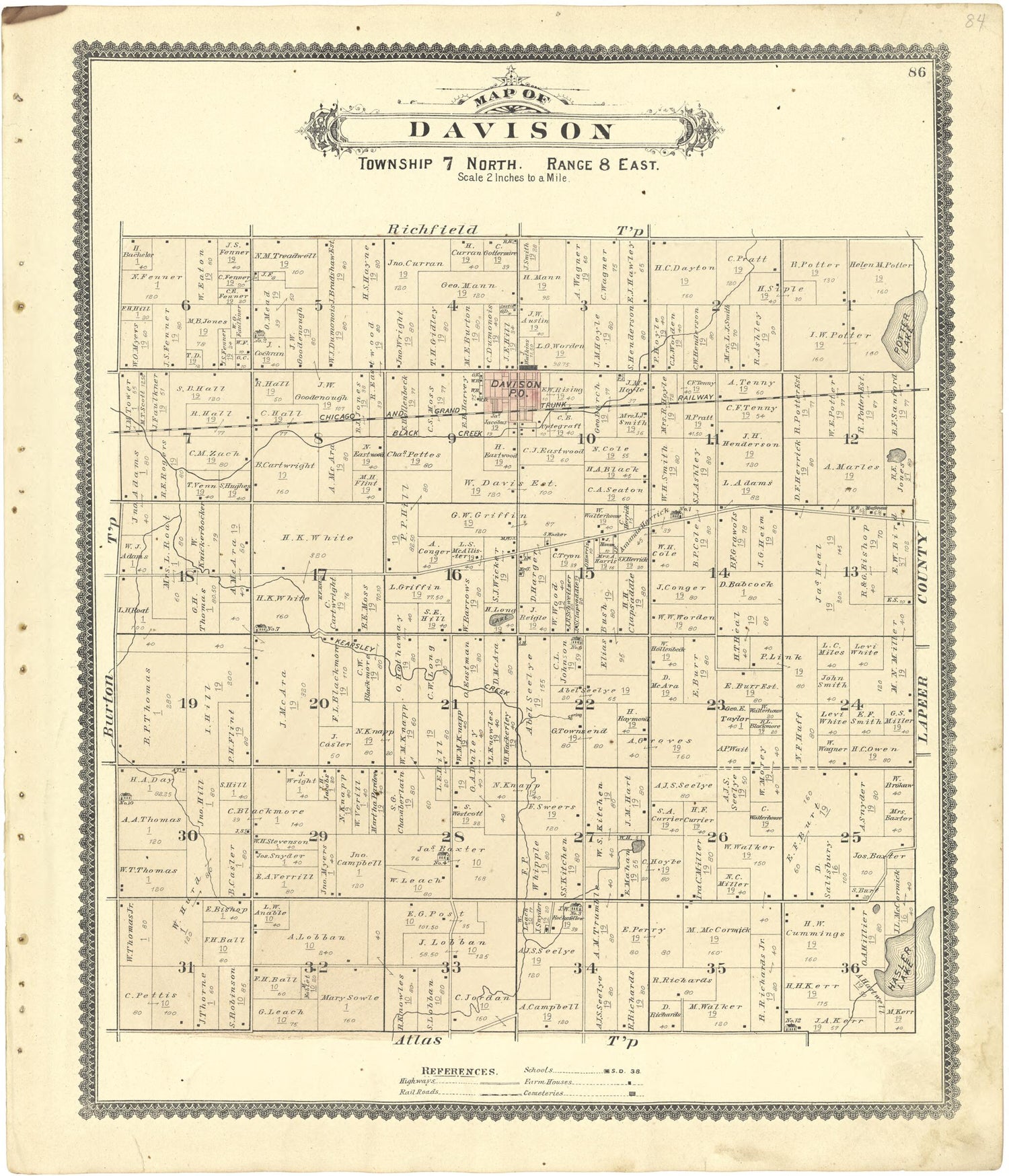 Map of Davison from Atlas of Genesee County, Michigan from 1889 Old Map ...