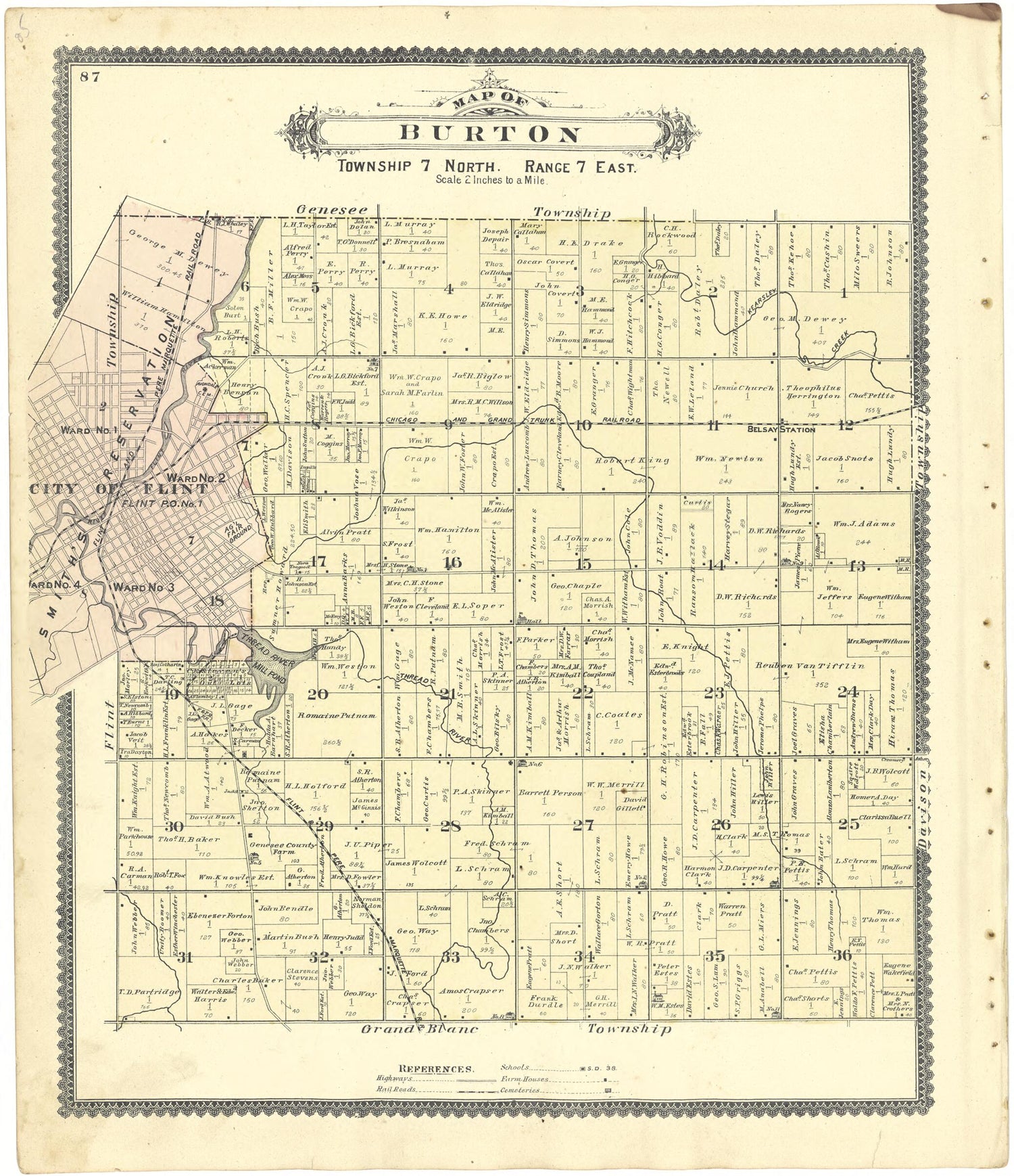 This old map of Map of Burton from Atlas of Genesee County, Michigan from 1889 was created by W. (William) Wangersheim in 1889