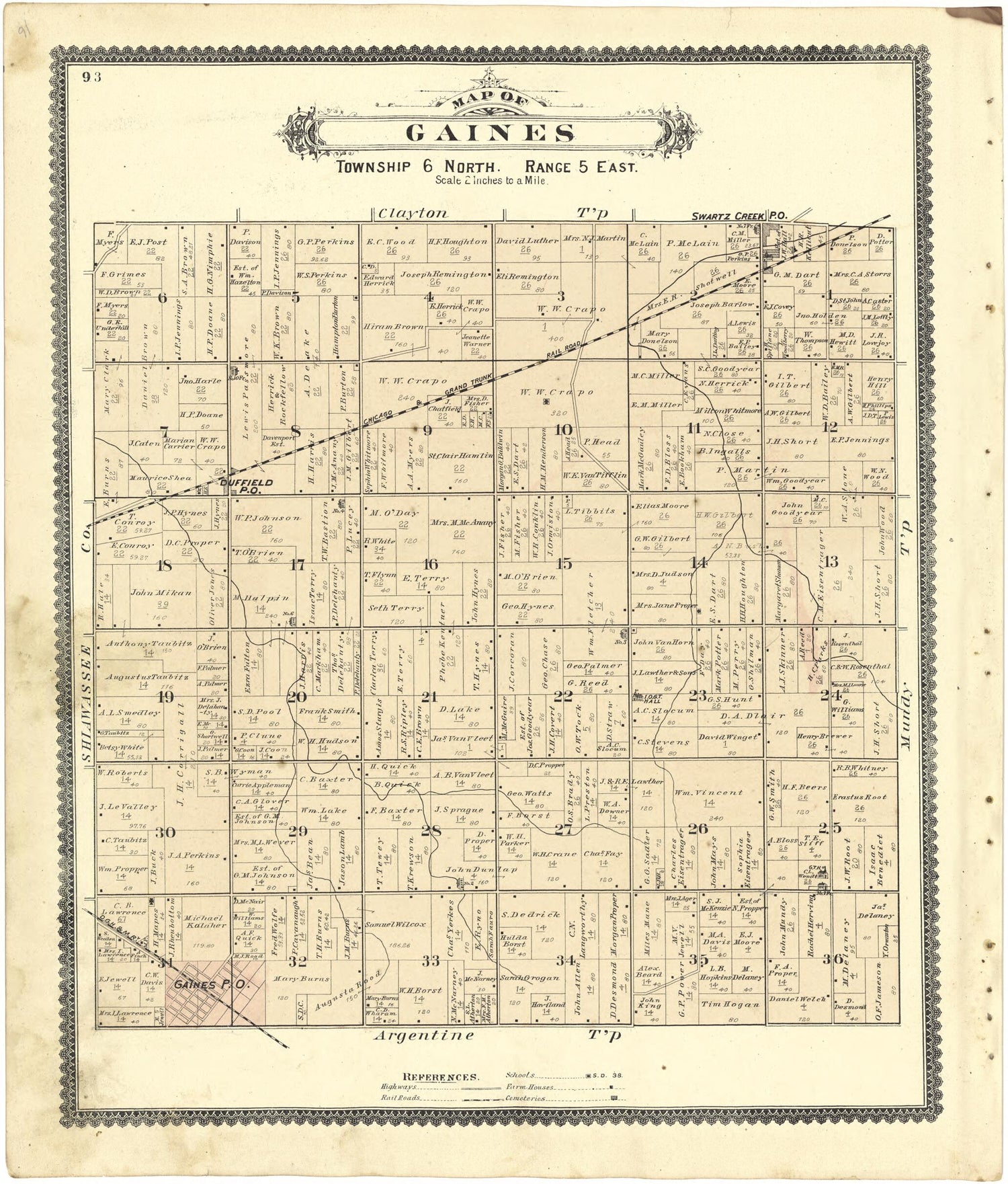 This old map of Map of Gaines from Atlas of Genesee County, Michigan from 1889 was created by W. (William) Wangersheim in 1889