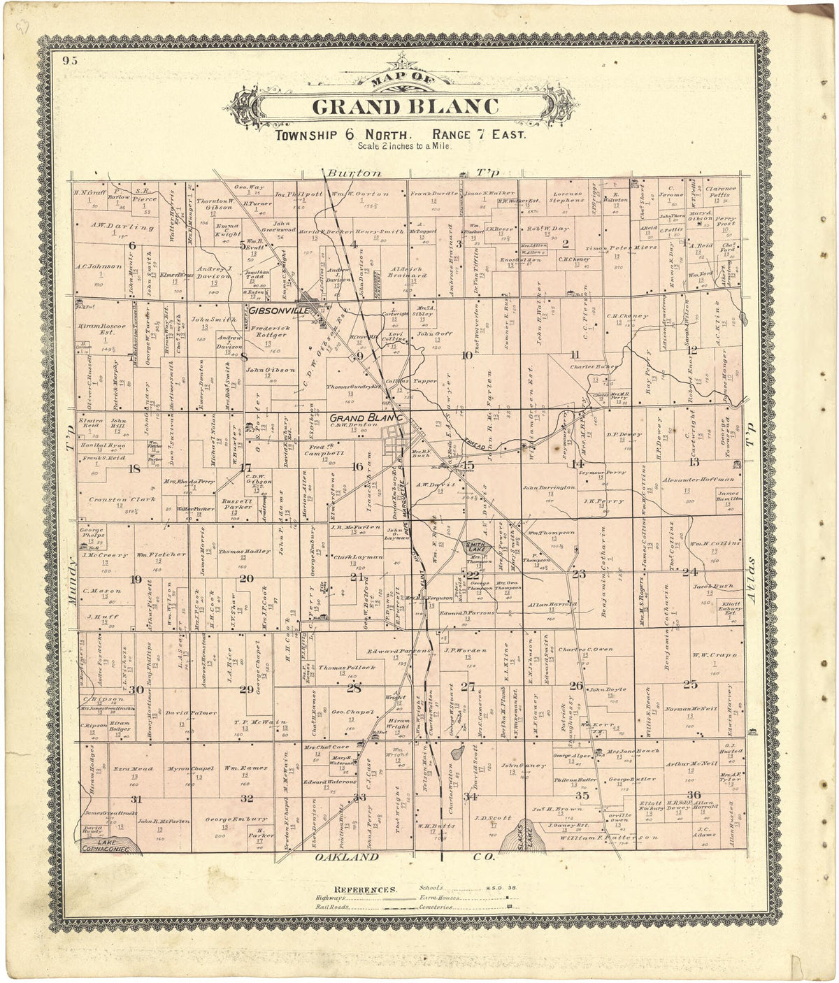 Map of Grand Blanc from Atlas of Genesee County, Michigan 1889 by Relic Map Company