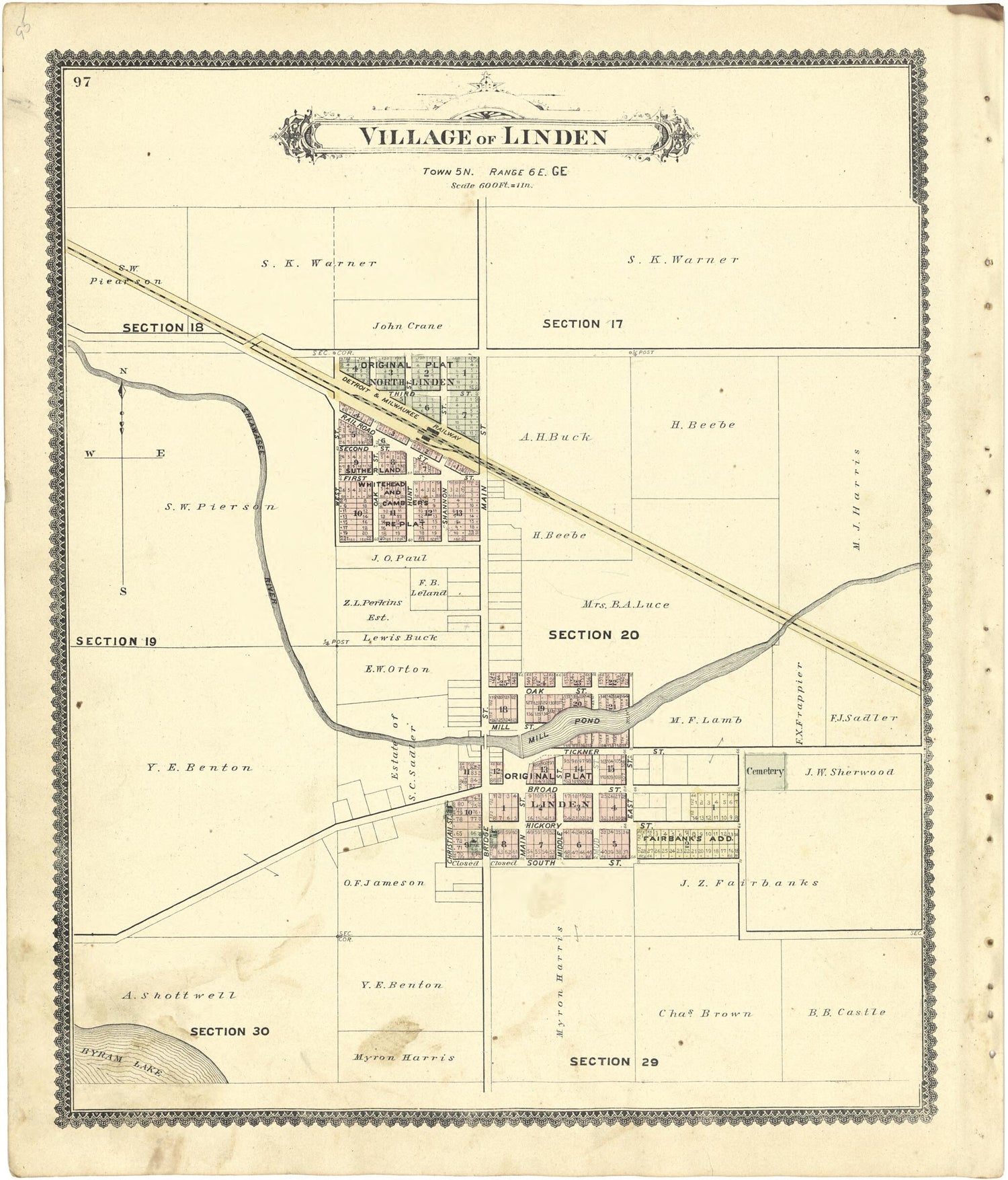 This old map of Village of Linden from Atlas of Genesee County, Michigan from 1889 was created by W. (William) Wangersheim in 1889