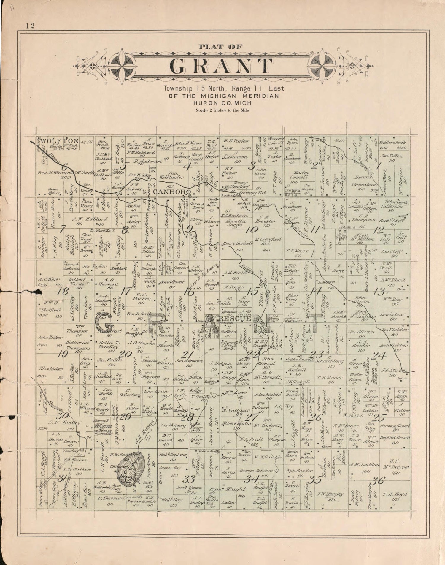 This old map of Grant from Plat Book of Huron County, Michigan from 1904 was created by E. B. (Ernest B.) Foote in 1904